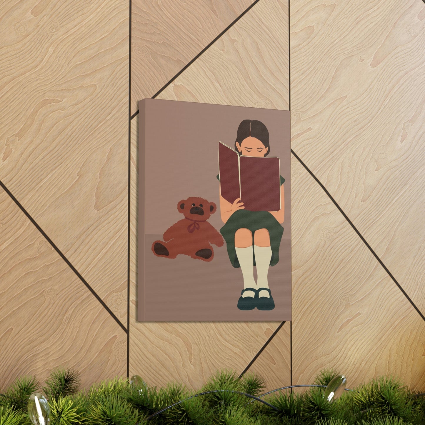 Woman Reading Book with Bear Cozy Cute Art Graphic Art Canvas Gallery Wraps Ichaku [Perfect Gifts Selection]