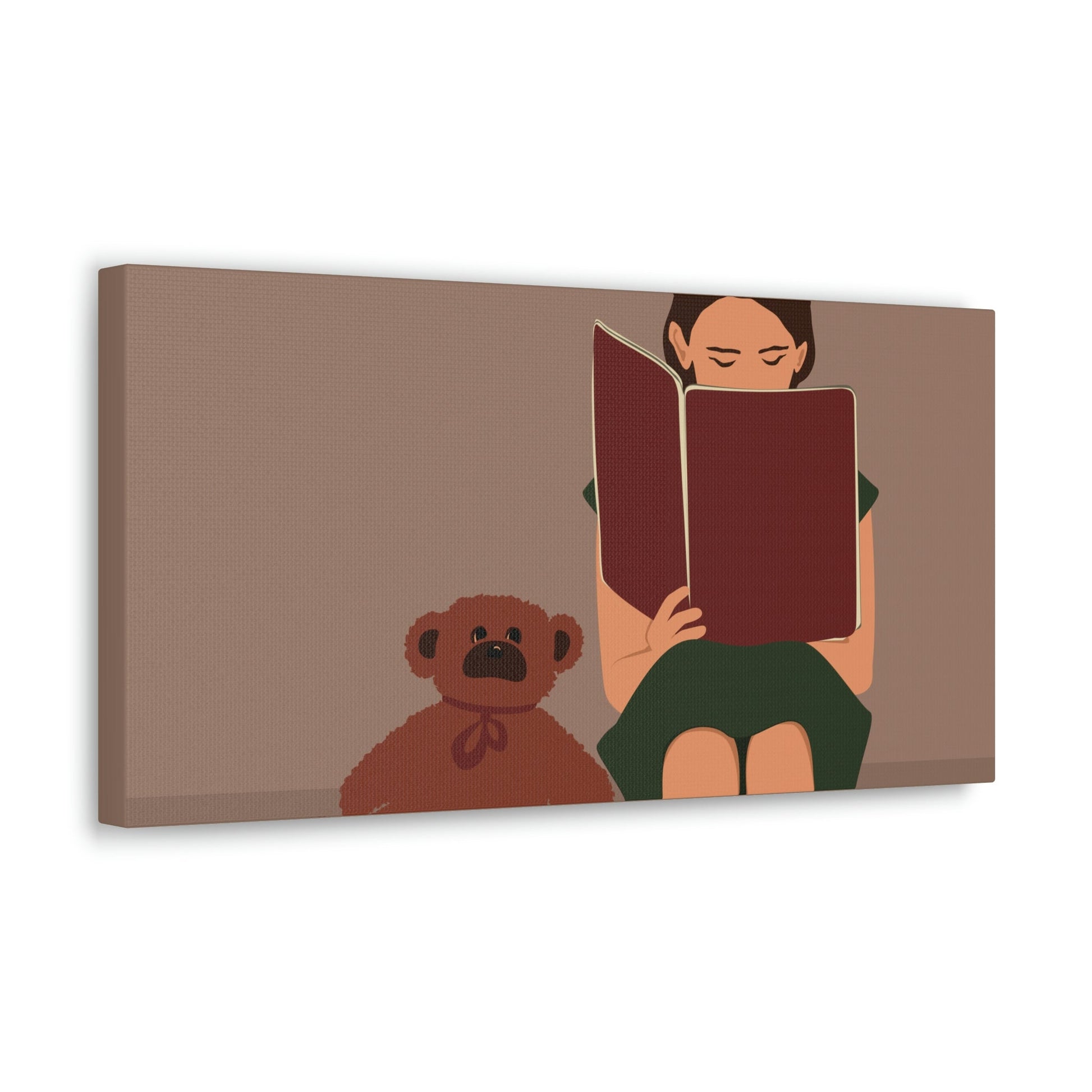 Woman Reading Book with Bear Cozy Cute Art Graphic Art Canvas Gallery Wraps Ichaku [Perfect Gifts Selection]