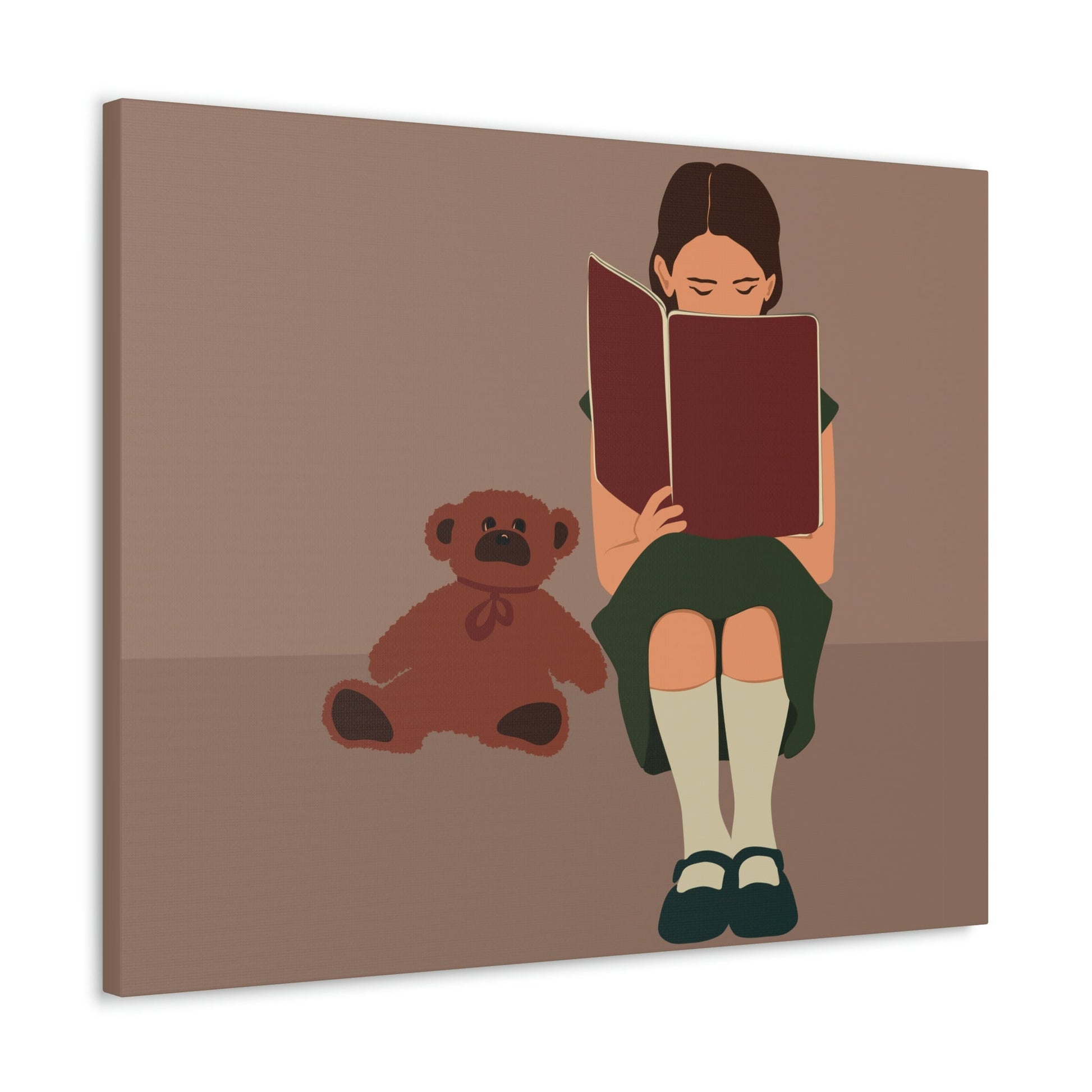 Woman Reading Book with Bear Cozy Cute Art Graphic Art Canvas Gallery Wraps Ichaku [Perfect Gifts Selection]