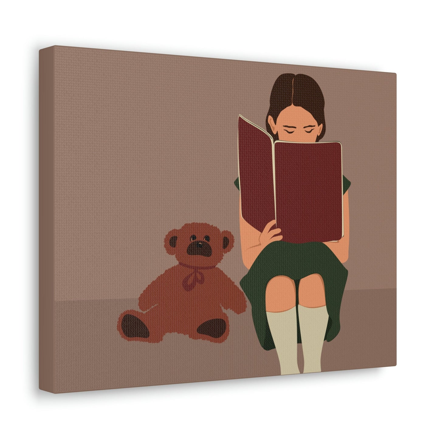 Woman Reading Book with Bear Cozy Cute Art Graphic Art Canvas Gallery Wraps Ichaku [Perfect Gifts Selection]