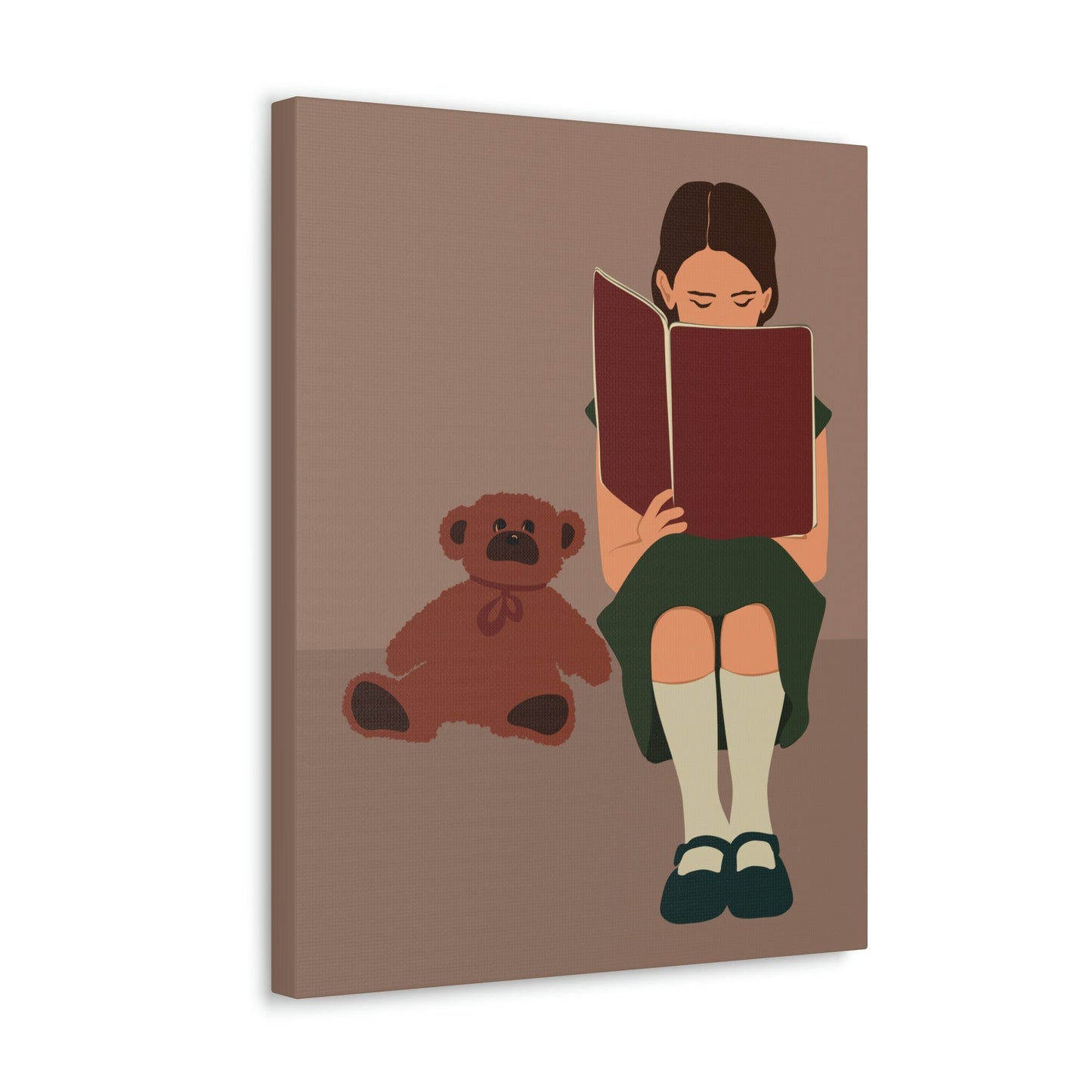 Woman Reading Book with Bear Cozy Cute Art Graphic Art Canvas Gallery Wraps Ichaku [Perfect Gifts Selection]