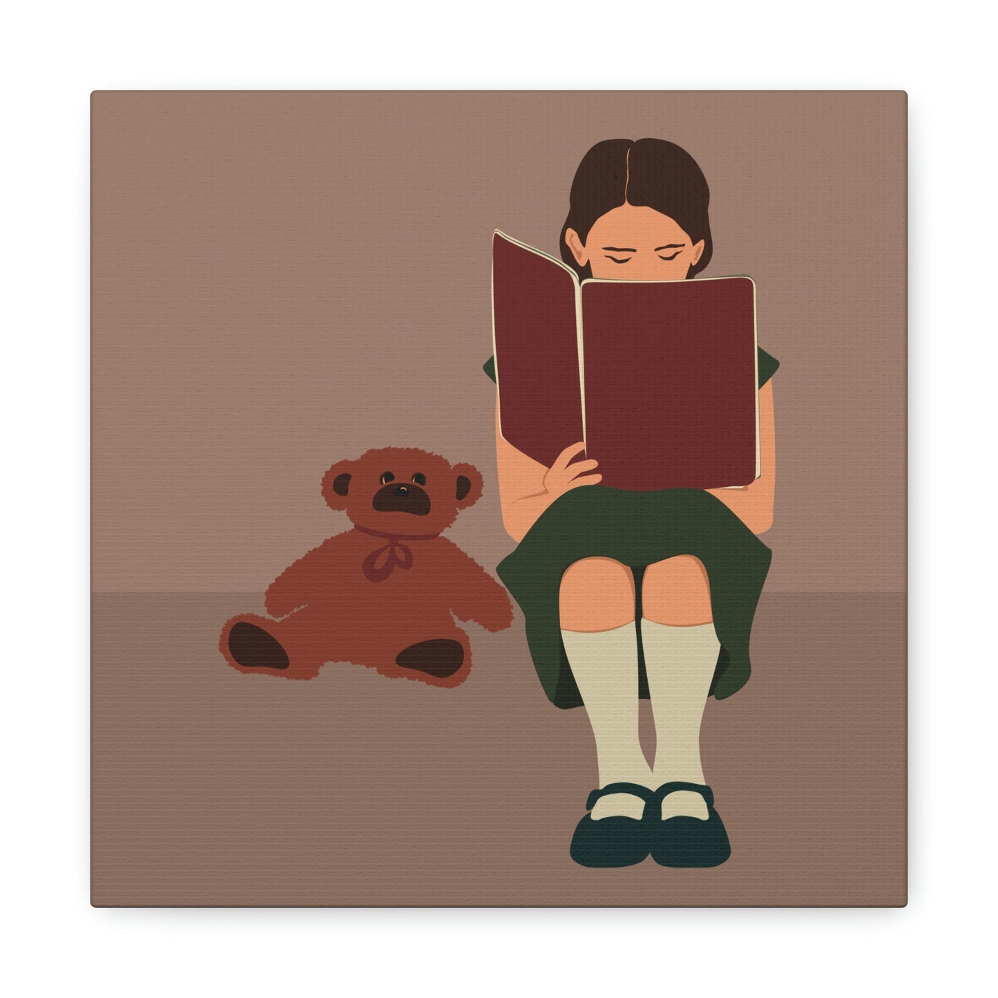 Woman Reading Book with Bear Cozy Cute Art Graphic Art Canvas Gallery Wraps Ichaku [Perfect Gifts Selection]