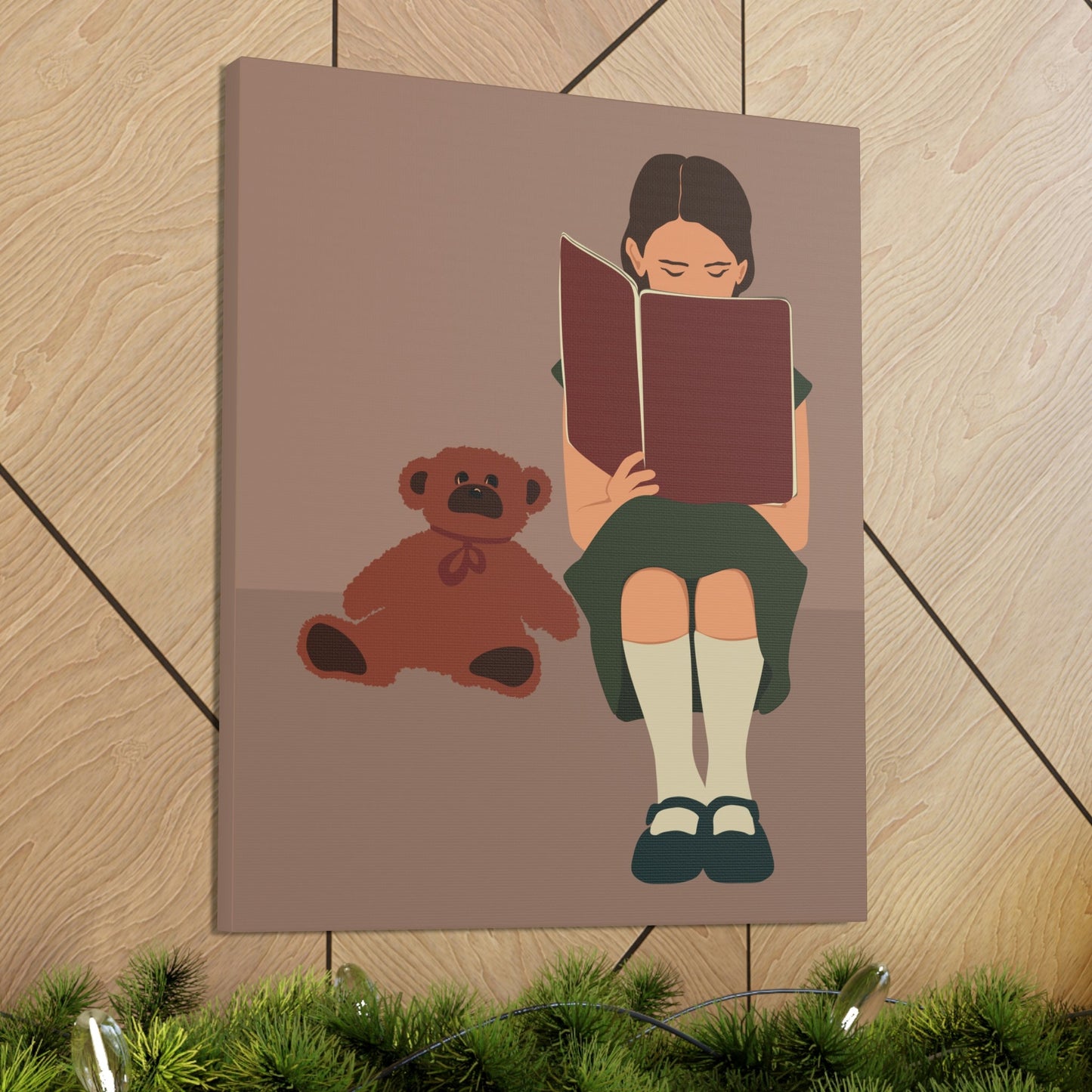 Woman Reading Book with Bear Cozy Cute Art Graphic Art Canvas Gallery Wraps Ichaku [Perfect Gifts Selection]