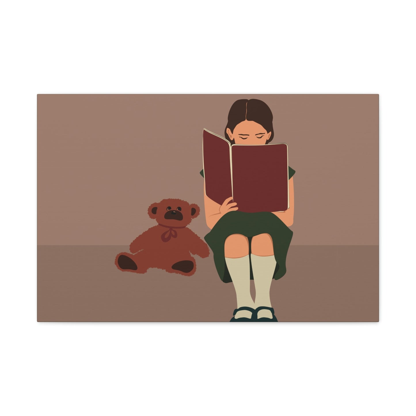 Woman Reading Book with Bear Cozy Cute Art Graphic Art Canvas Gallery Wraps Ichaku [Perfect Gifts Selection]