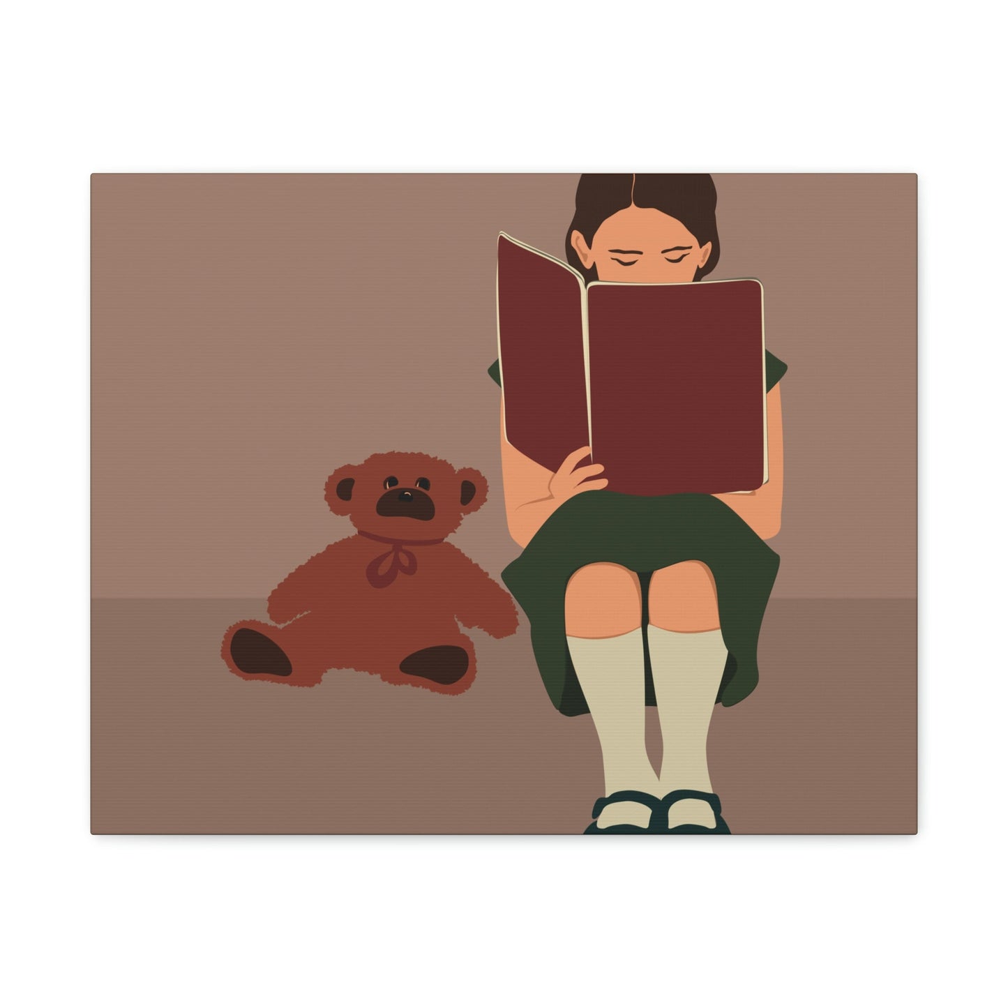 Woman Reading Book with Bear Cozy Cute Art Graphic Art Canvas Gallery Wraps Ichaku [Perfect Gifts Selection]