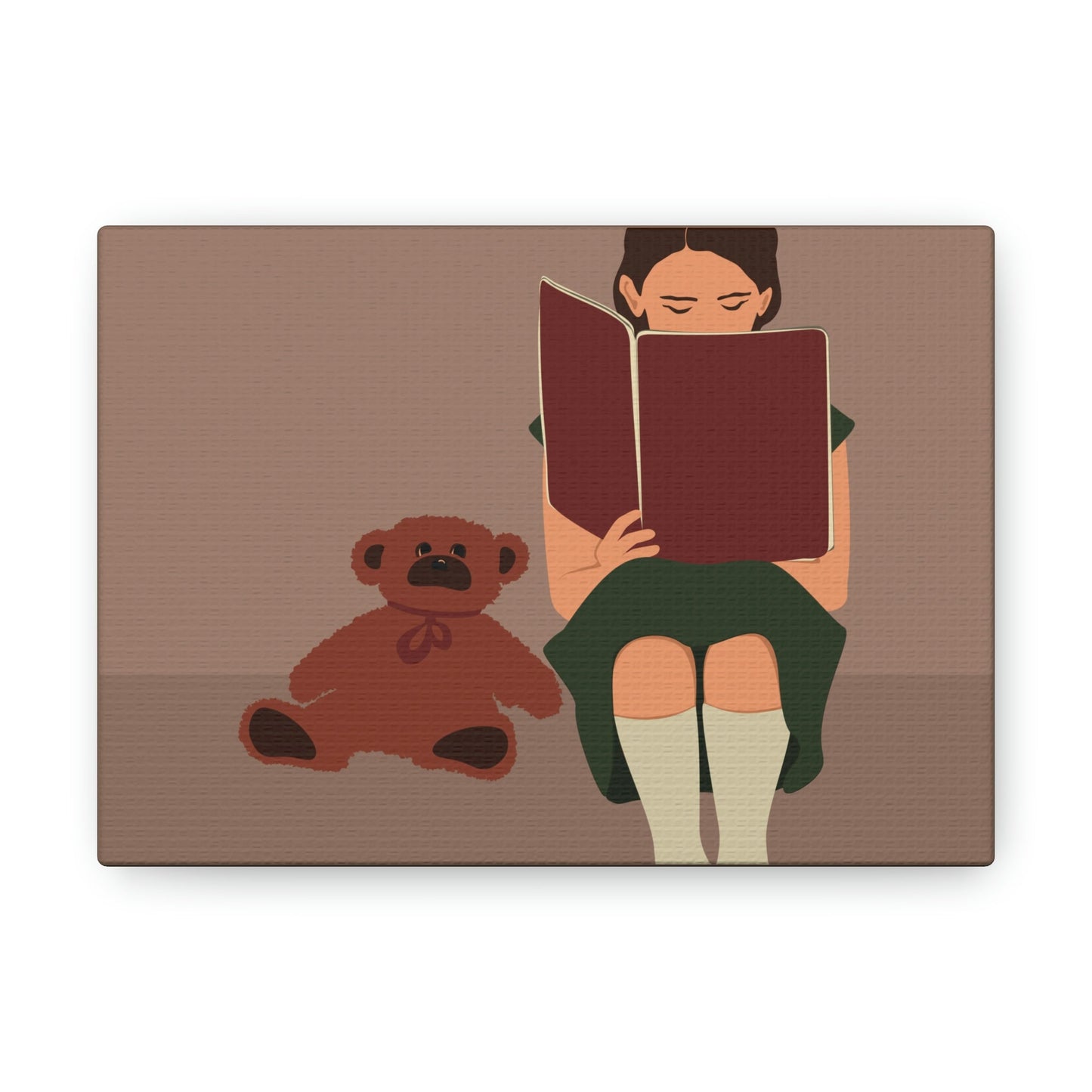 Woman Reading Book with Bear Cozy Cute Art Graphic Art Canvas Gallery Wraps Ichaku [Perfect Gifts Selection]