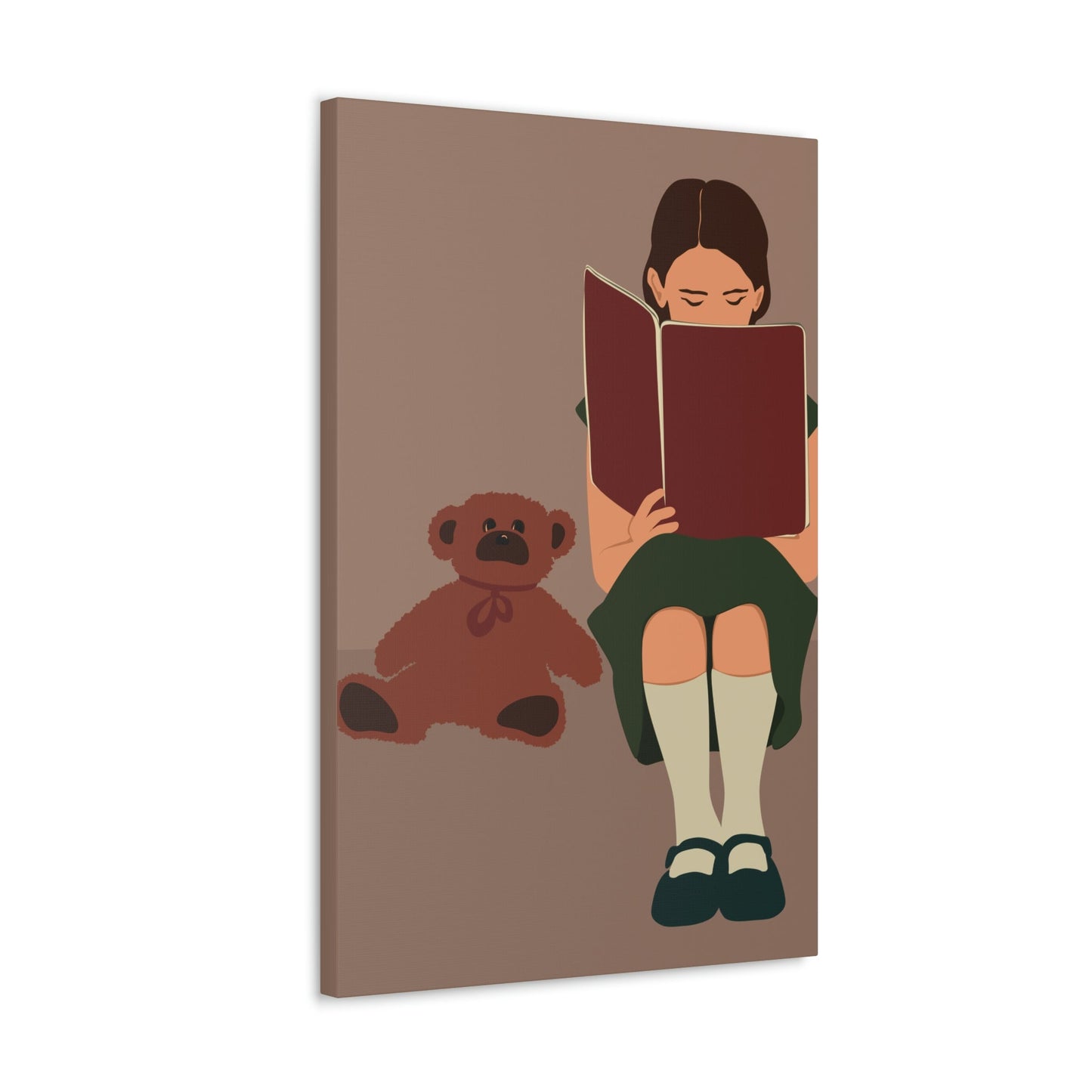 Woman Reading Book with Bear Cozy Cute Art Graphic Art Canvas Gallery Wraps Ichaku [Perfect Gifts Selection]