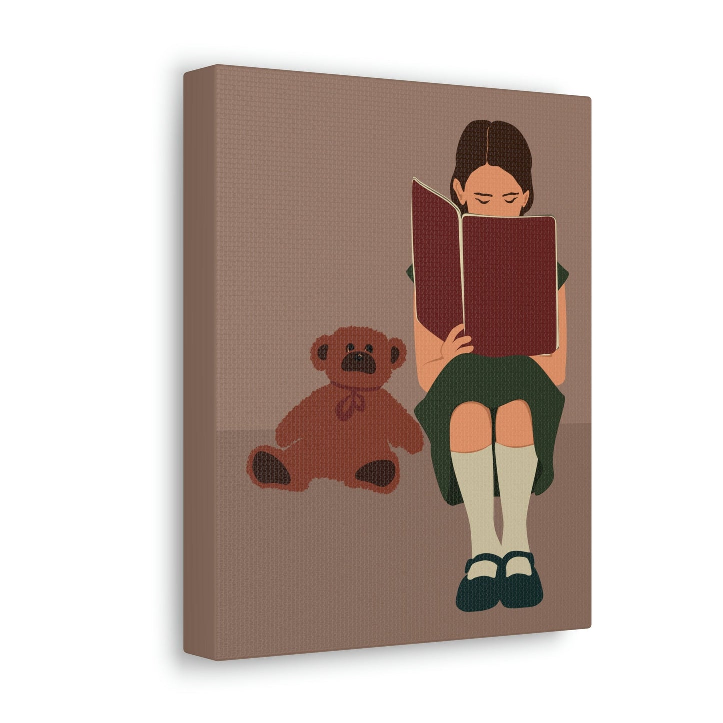 Woman Reading Book with Bear Cozy Cute Art Graphic Art Canvas Gallery Wraps Ichaku [Perfect Gifts Selection]