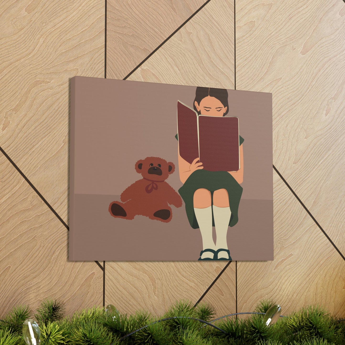 Woman Reading Book with Bear Cozy Cute Art Graphic Art Canvas Gallery Wraps Ichaku [Perfect Gifts Selection]