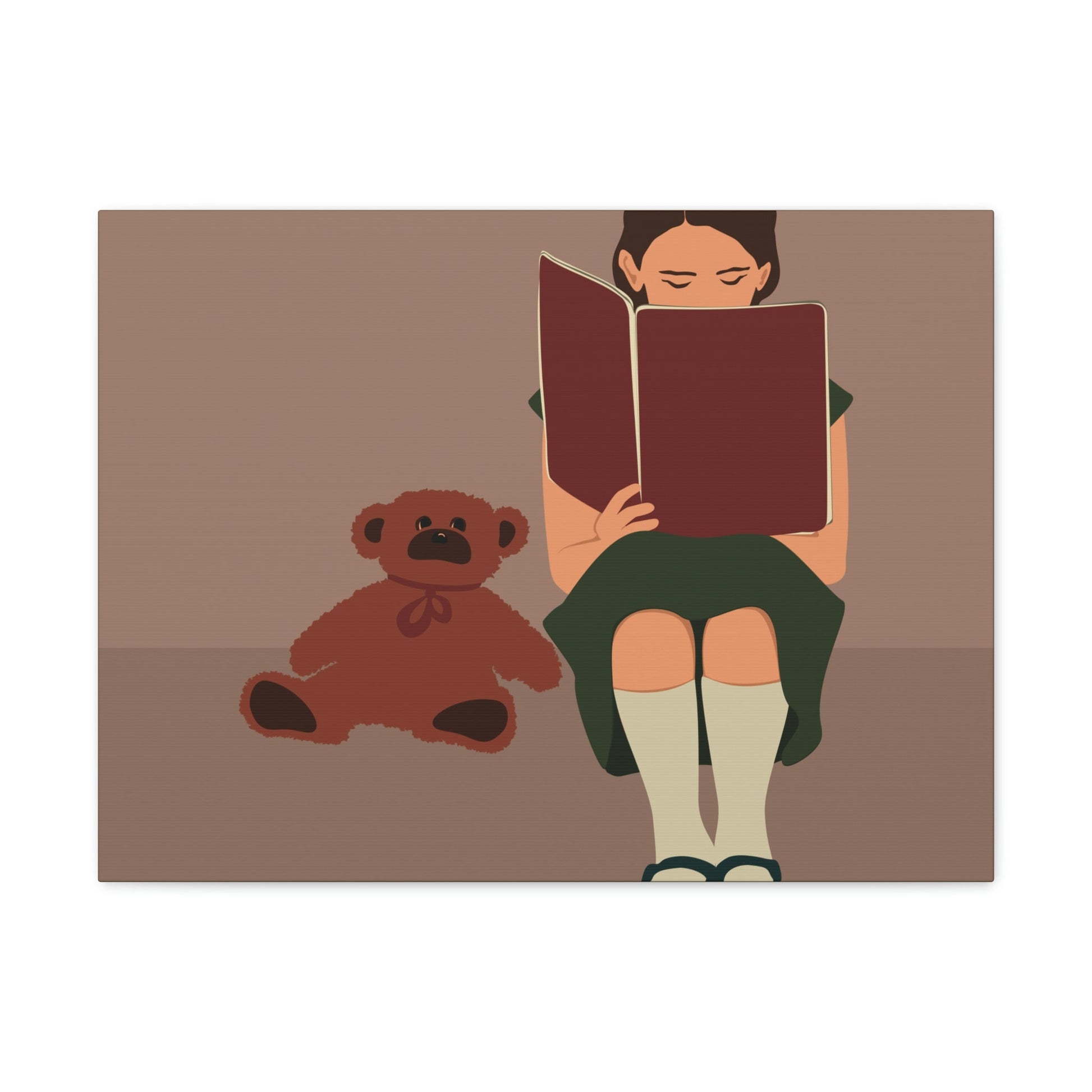 Woman Reading Book with Bear Cozy Cute Art Graphic Art Canvas Gallery Wraps Ichaku [Perfect Gifts Selection]