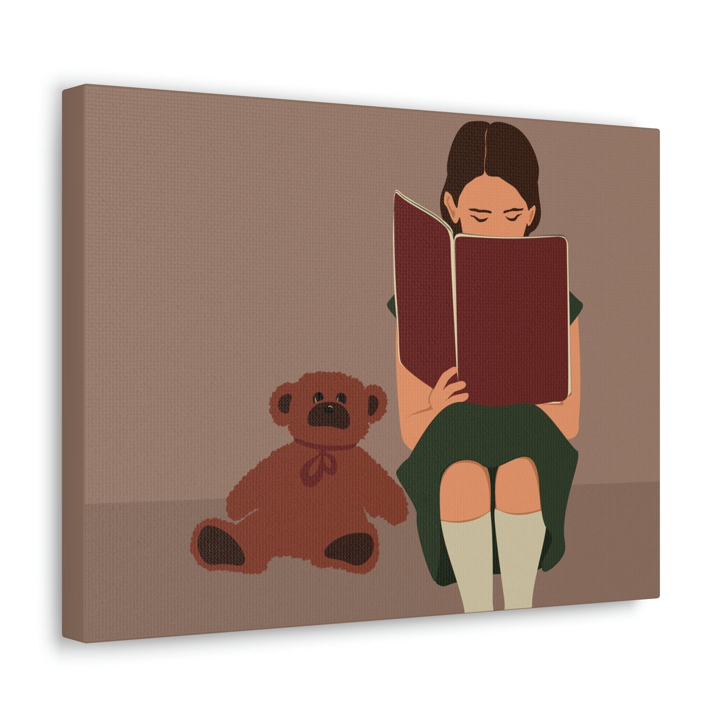 Woman Reading Book with Bear Cozy Cute Art Graphic Art Canvas Gallery Wraps Ichaku [Perfect Gifts Selection]