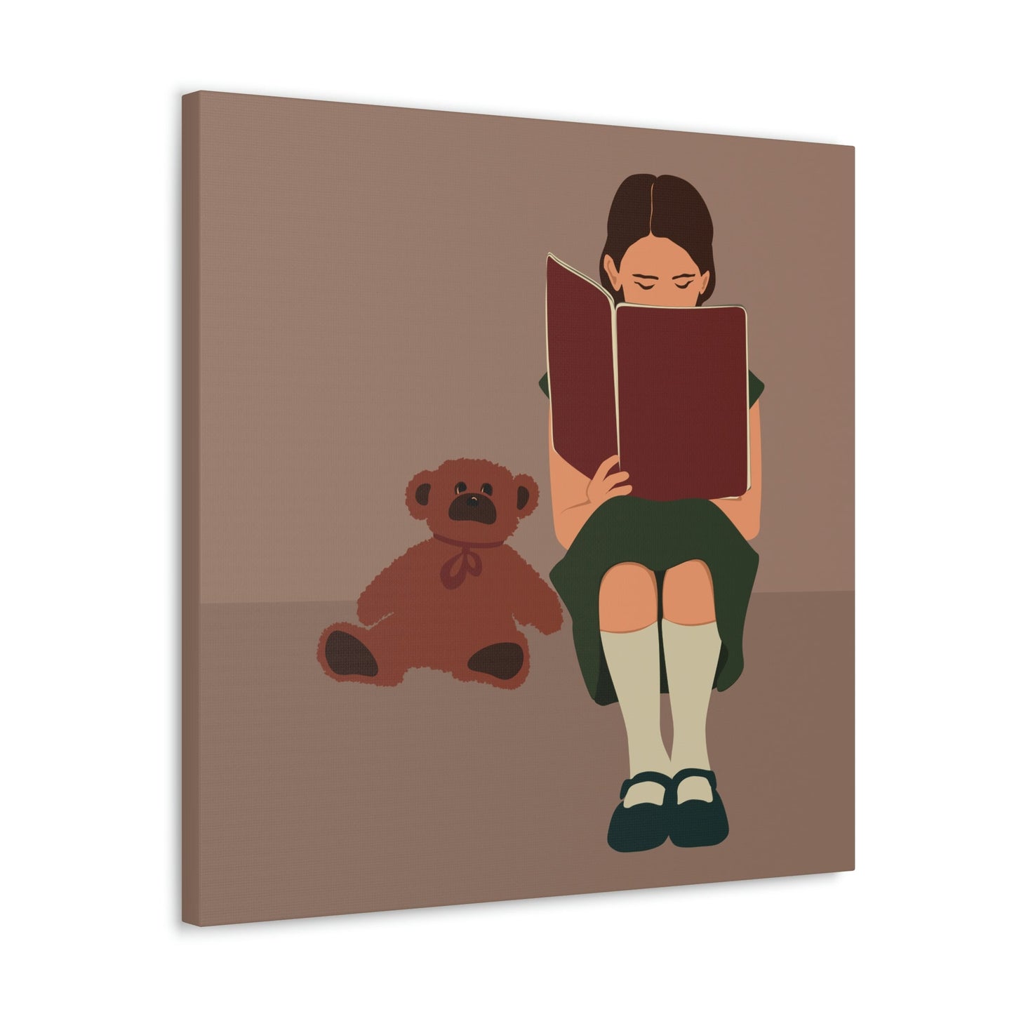 Woman Reading Book with Bear Cozy Cute Art Graphic Art Canvas Gallery Wraps Ichaku [Perfect Gifts Selection]