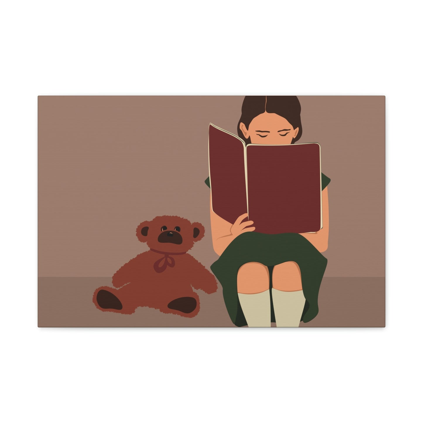 Woman Reading Book with Bear Cozy Cute Art Graphic Art Canvas Gallery Wraps Ichaku [Perfect Gifts Selection]