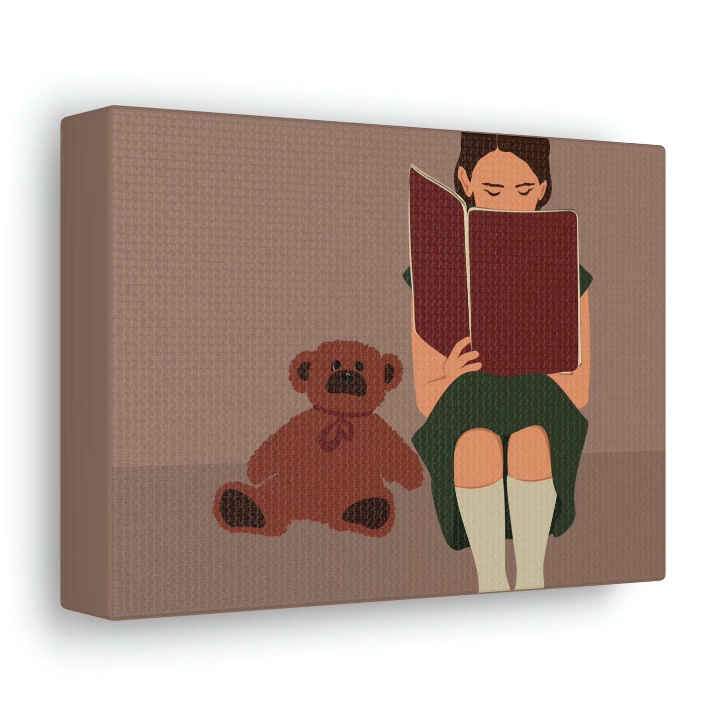 Woman Reading Book with Bear Cozy Cute Art Graphic Art Canvas Gallery Wraps Ichaku [Perfect Gifts Selection]