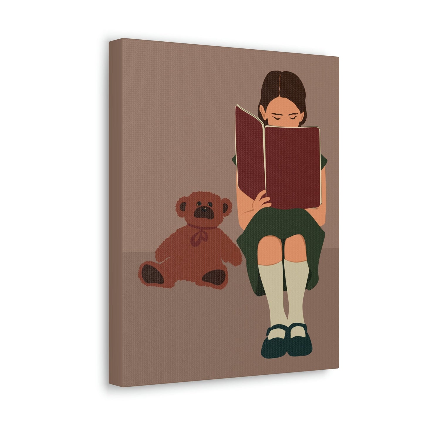 Woman Reading Book with Bear Cozy Cute Art Graphic Art Canvas Gallery Wraps Ichaku [Perfect Gifts Selection]