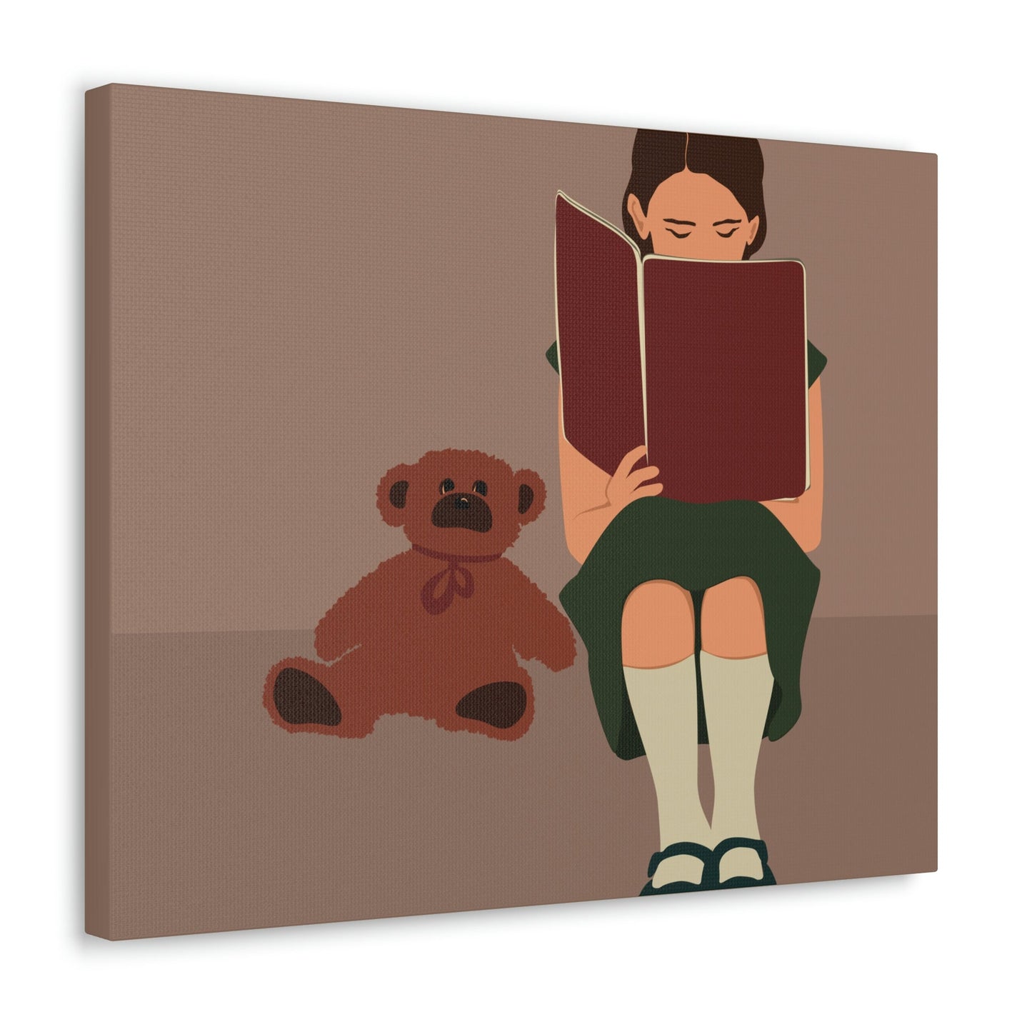 Woman Reading Book with Bear Cozy Cute Art Graphic Art Canvas Gallery Wraps Ichaku [Perfect Gifts Selection]