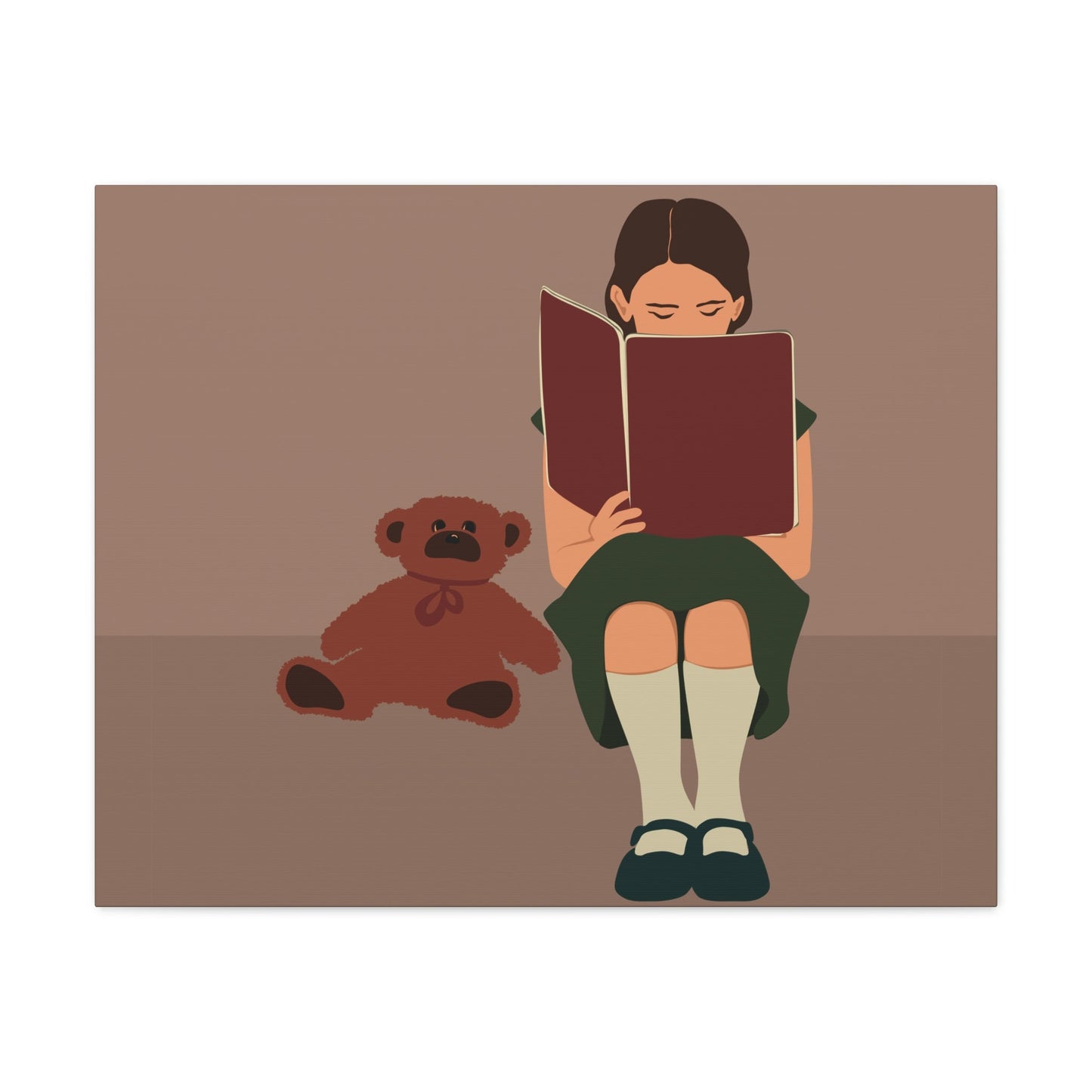 Woman Reading Book with Bear Cozy Cute Art Graphic Art Canvas Gallery Wraps Ichaku [Perfect Gifts Selection]