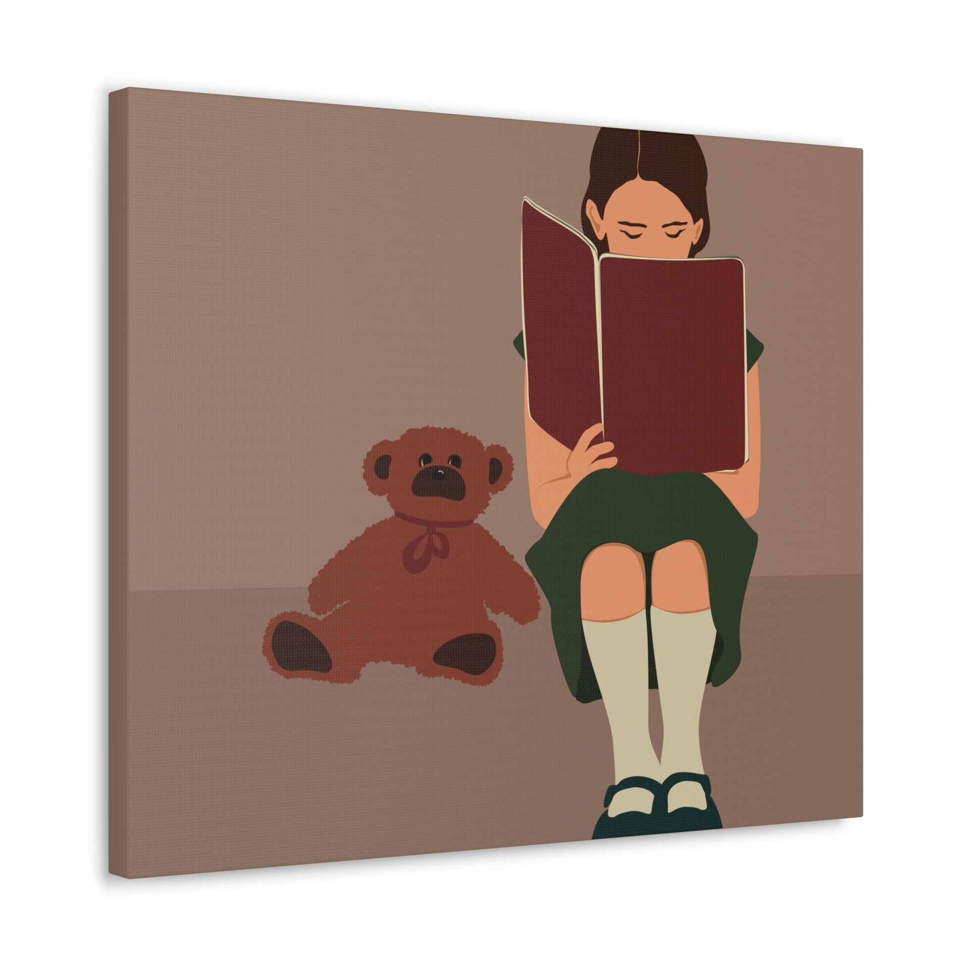 Woman Reading Book with Bear Cozy Cute Art Graphic Art Canvas Gallery Wraps Ichaku [Perfect Gifts Selection]