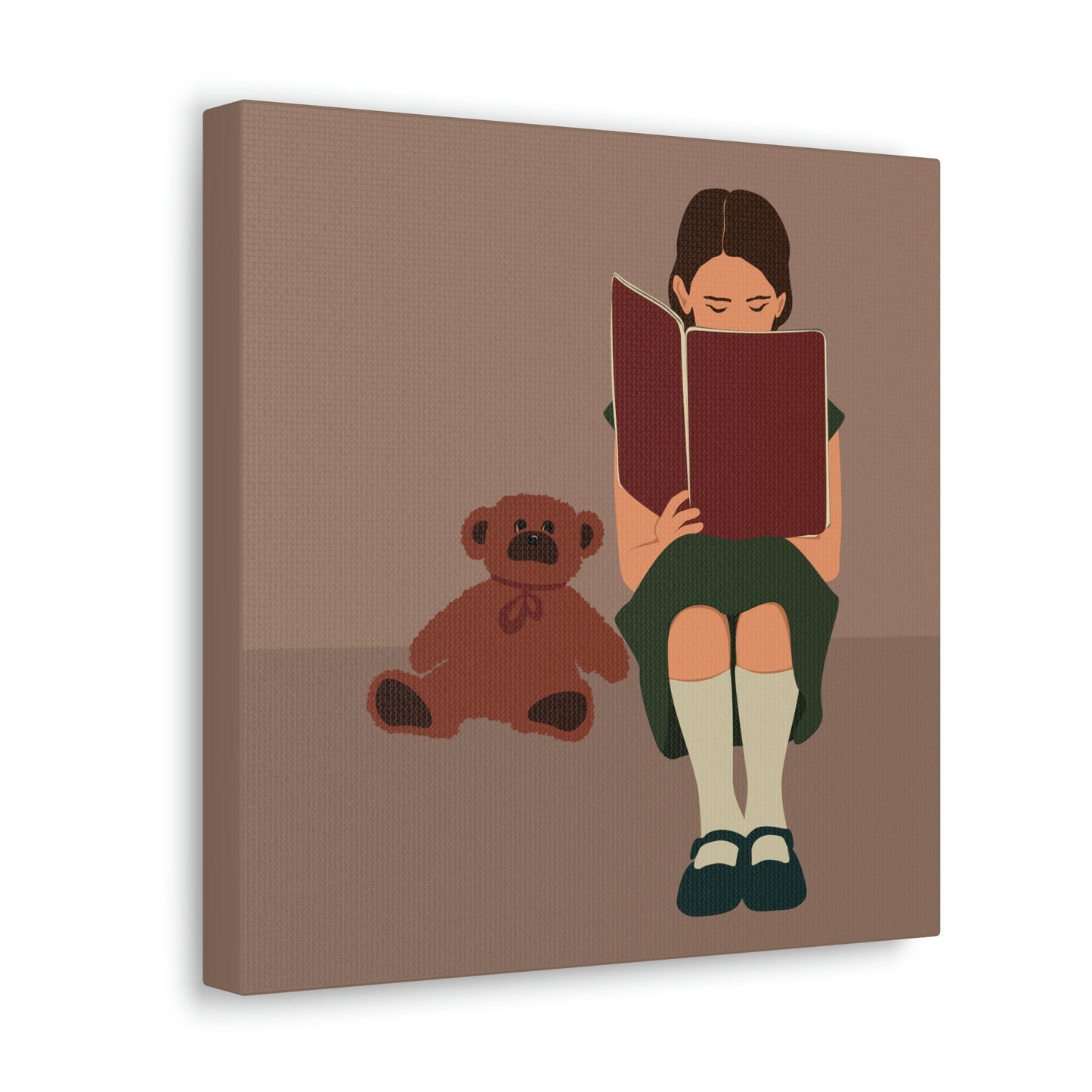 Woman Reading Book with Bear Cozy Cute Art Graphic Art Canvas Gallery Wraps Ichaku [Perfect Gifts Selection]