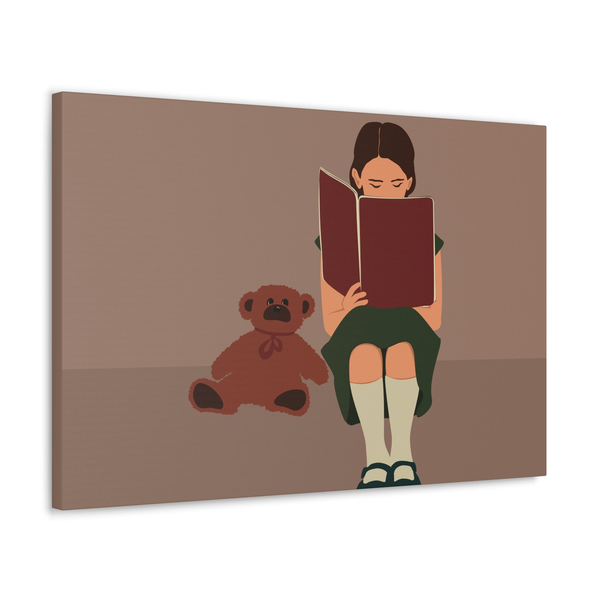 Woman Reading Book with Bear Cozy Cute Art Graphic Art Canvas Gallery Wraps Ichaku [Perfect Gifts Selection]