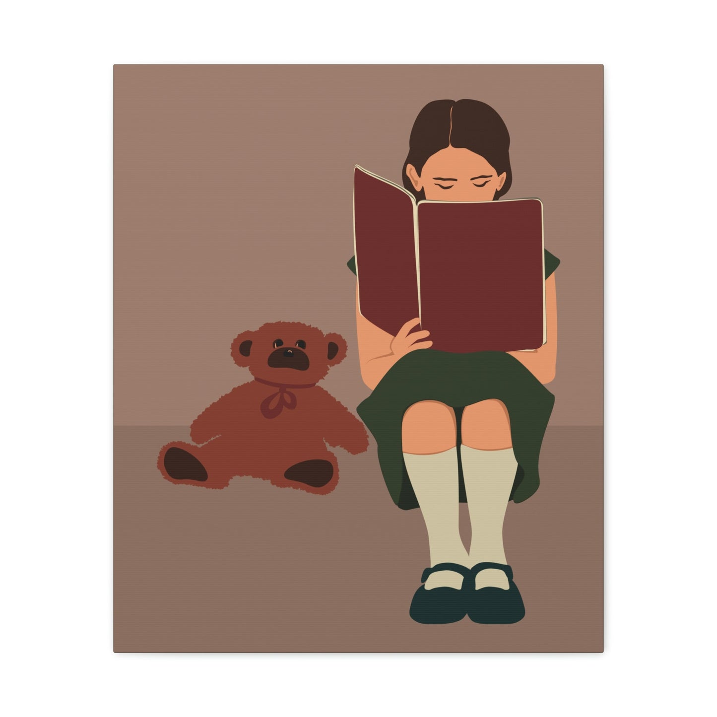 Woman Reading Book with Bear Cozy Cute Art Graphic Art Canvas Gallery Wraps Ichaku [Perfect Gifts Selection]