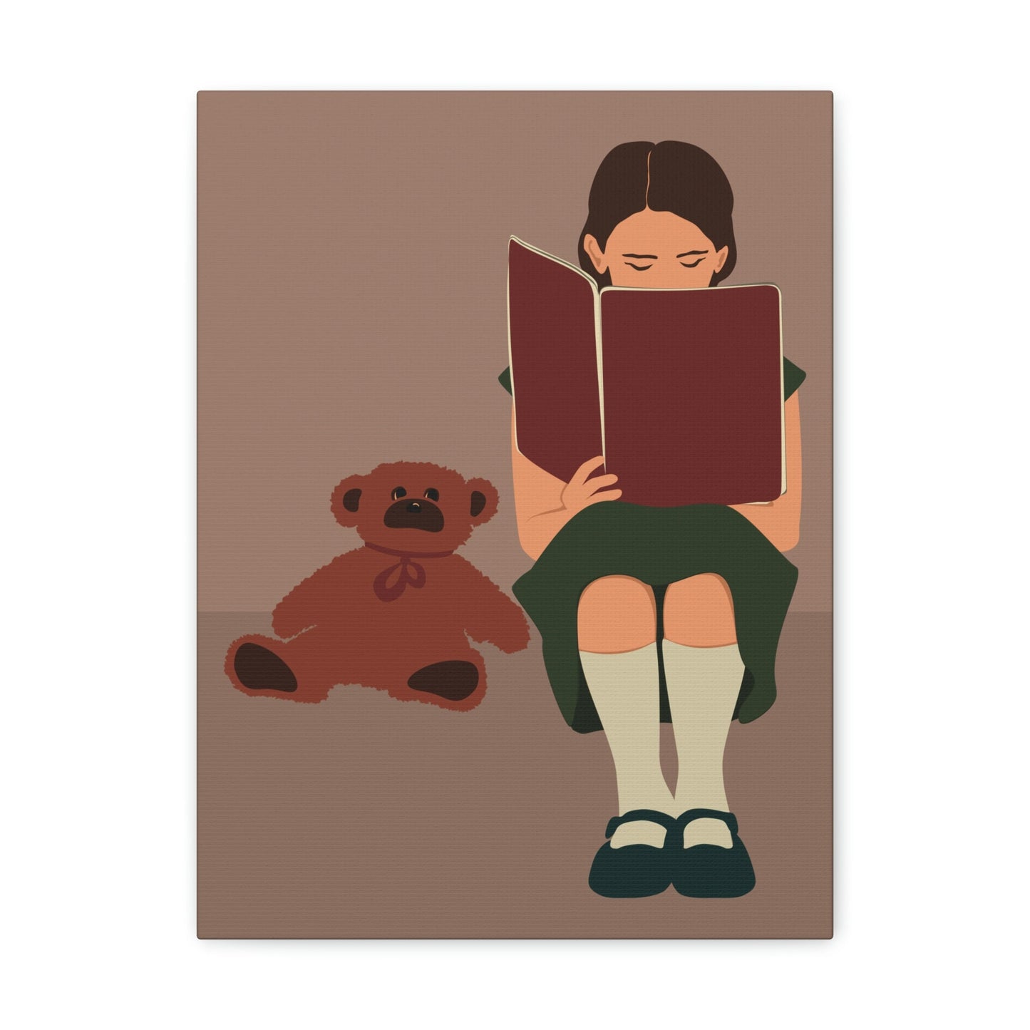 Woman Reading Book with Bear Cozy Cute Art Graphic Art Canvas Gallery Wraps Ichaku [Perfect Gifts Selection]