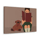 Woman Reading Book with Bear Cozy Cute Art Graphic Art Canvas Gallery Wraps Ichaku [Perfect Gifts Selection]