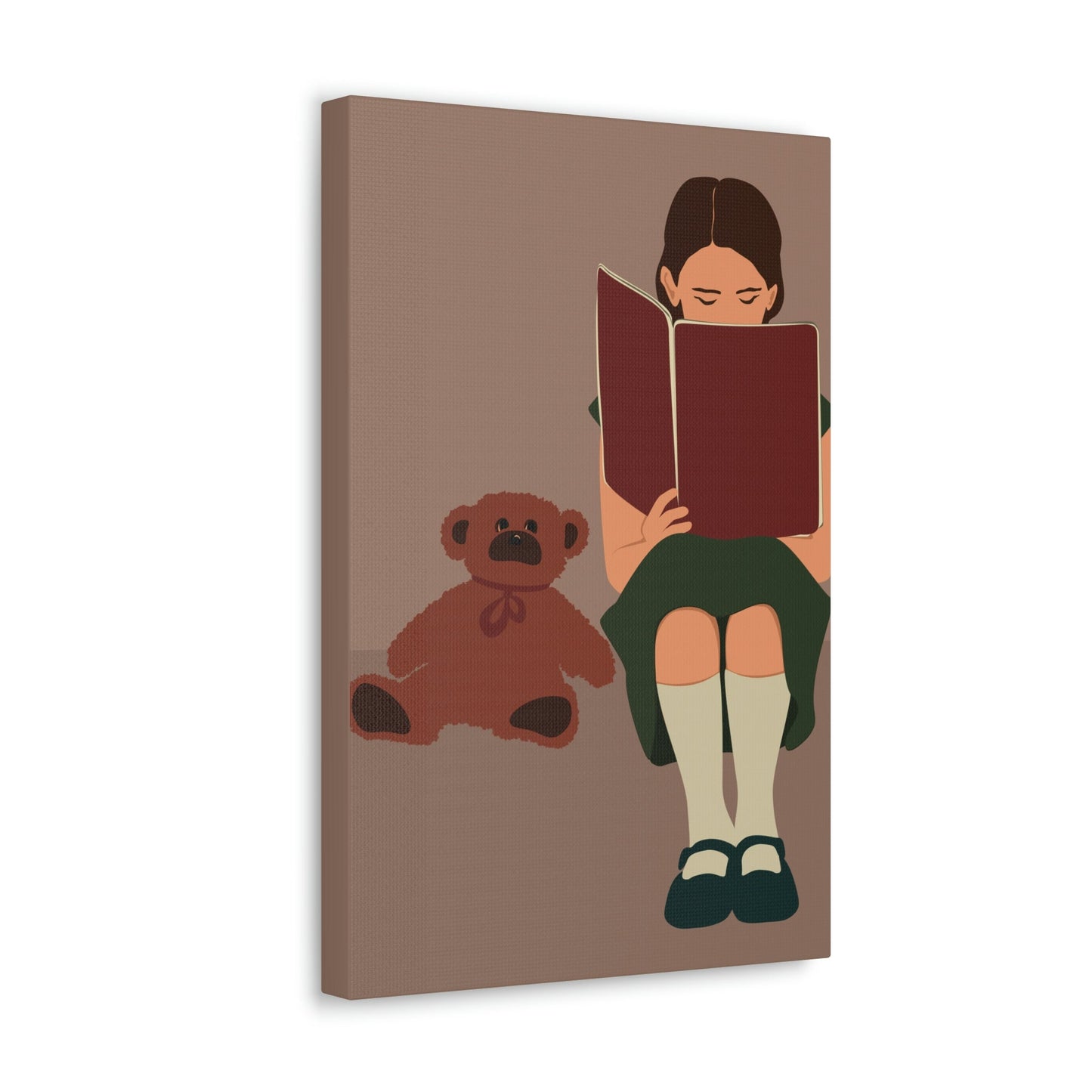 Woman Reading Book with Bear Cozy Cute Art Graphic Art Canvas Gallery Wraps Ichaku [Perfect Gifts Selection]