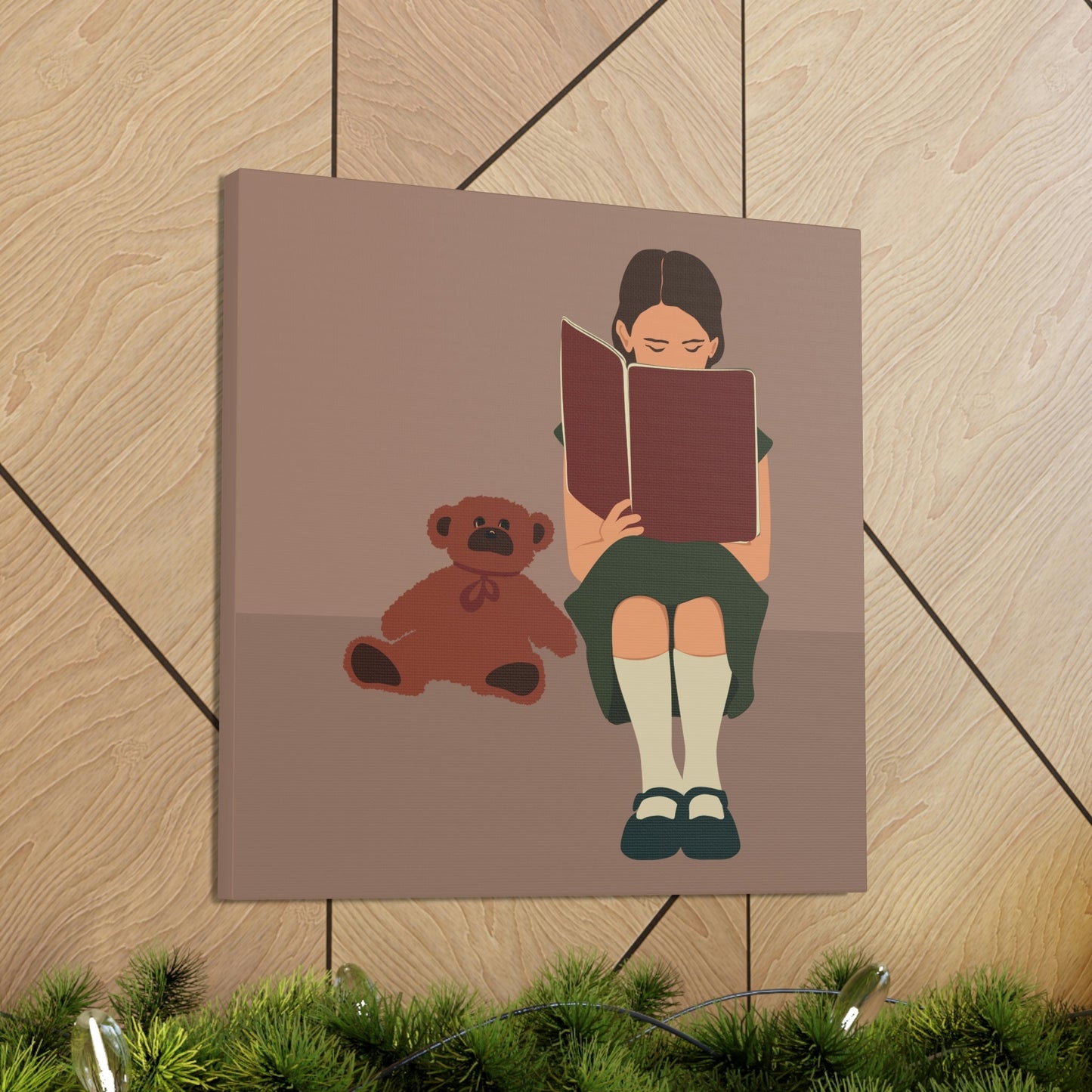 Woman Reading Book with Bear Cozy Cute Art Graphic Art Canvas Gallery Wraps Ichaku [Perfect Gifts Selection]