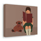 Woman Reading Book with Bear Cozy Cute Art Graphic Art Canvas Gallery Wraps Ichaku [Perfect Gifts Selection]