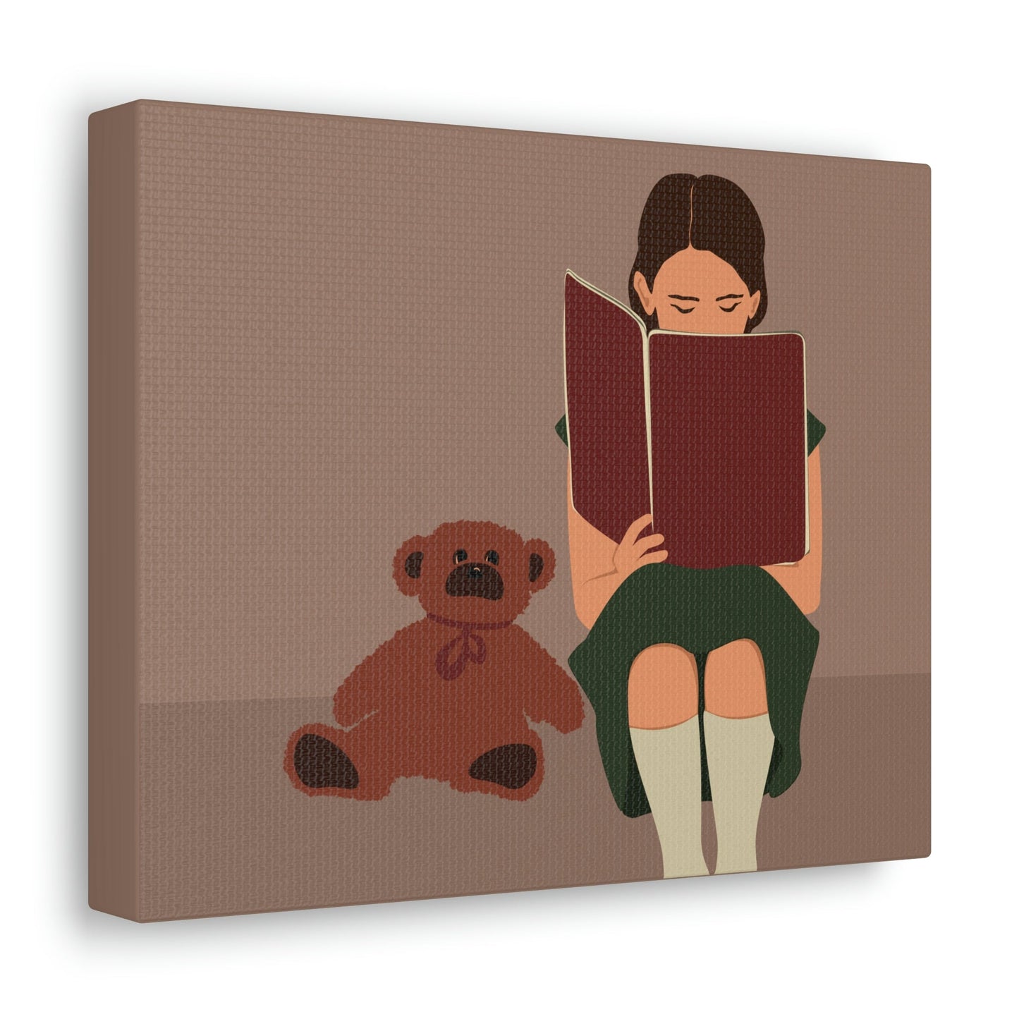 Woman Reading Book with Bear Cozy Cute Art Graphic Art Canvas Gallery Wraps Ichaku [Perfect Gifts Selection]