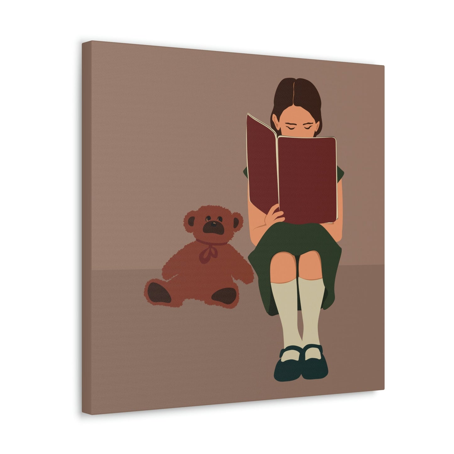 Woman Reading Book with Bear Cozy Cute Art Graphic Art Canvas Gallery Wraps Ichaku [Perfect Gifts Selection]