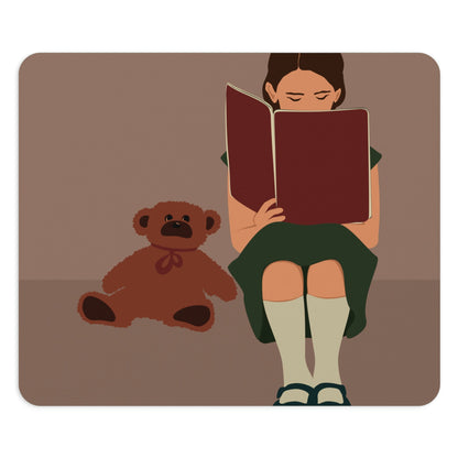 Woman Reading Book with Bear Cozy Cute Art Graphic Ergonomic Non-slip Creative Design Mouse Pad Ichaku [Perfect Gifts Selection]