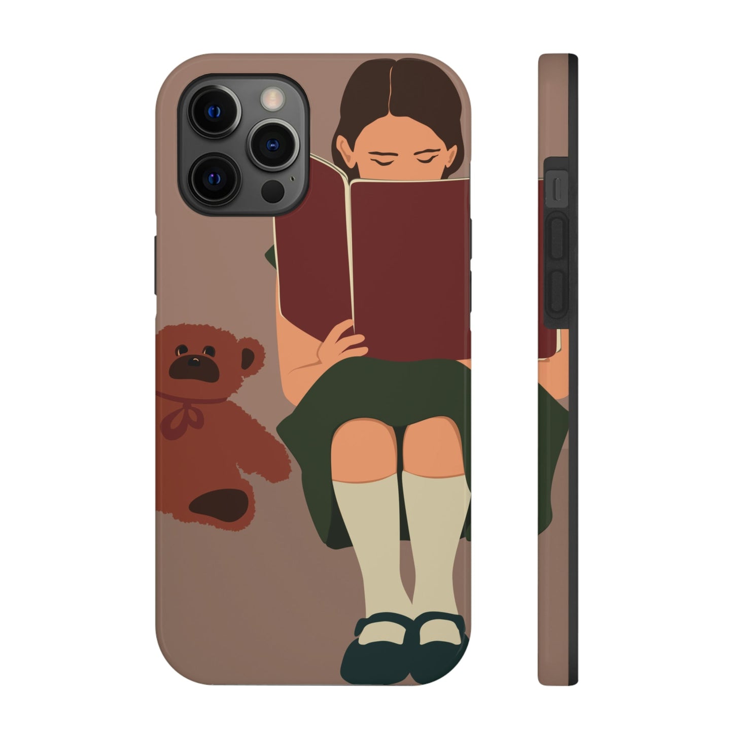 Woman Reading Book with Bear Cozy Cute Art Graphic Tough Phone Cases Case-Mate Ichaku [Perfect Gifts Selection]