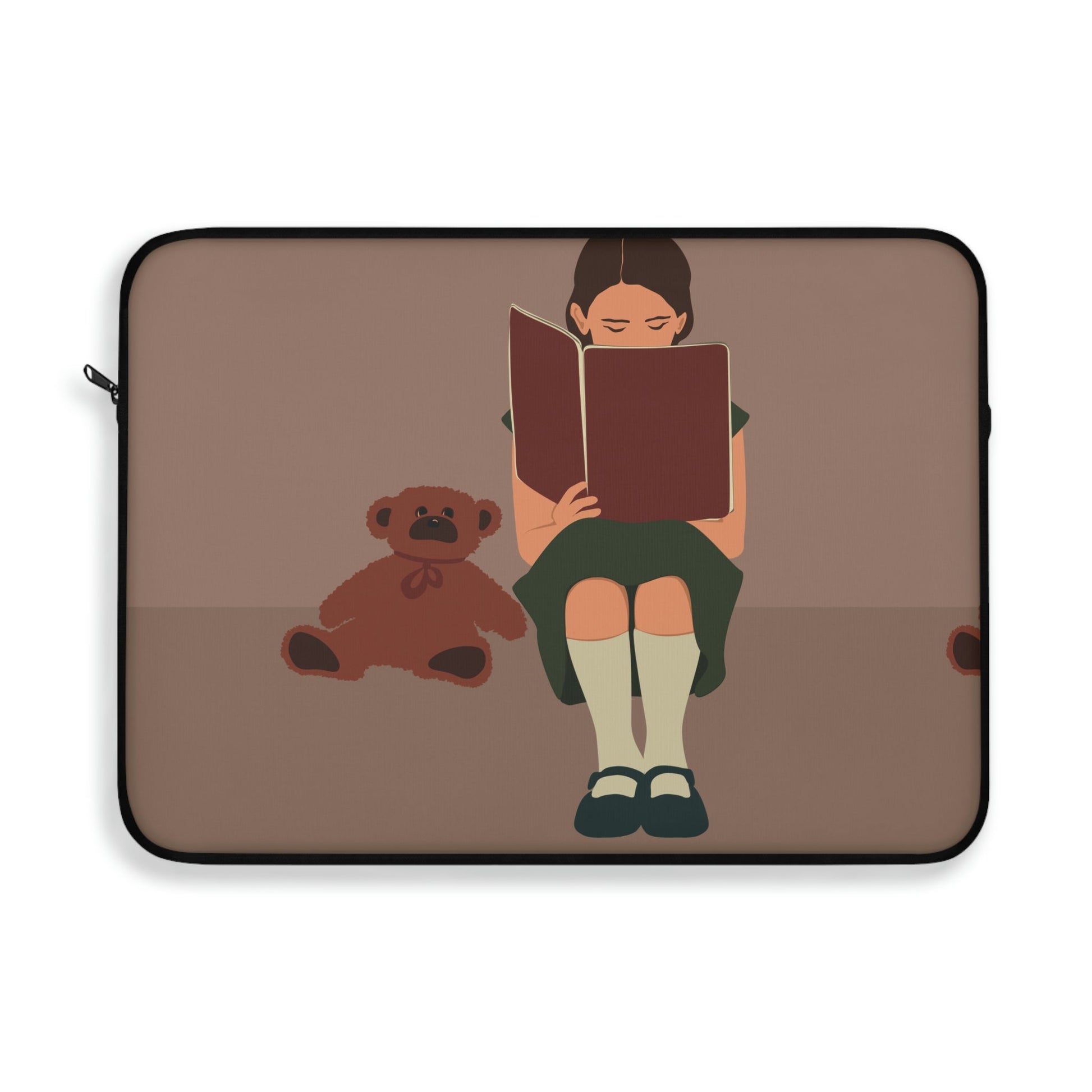 Woman Reading Book with Bear Cozy Cute Art Laptop Sleeve Ichaku [Perfect Gifts Selection]