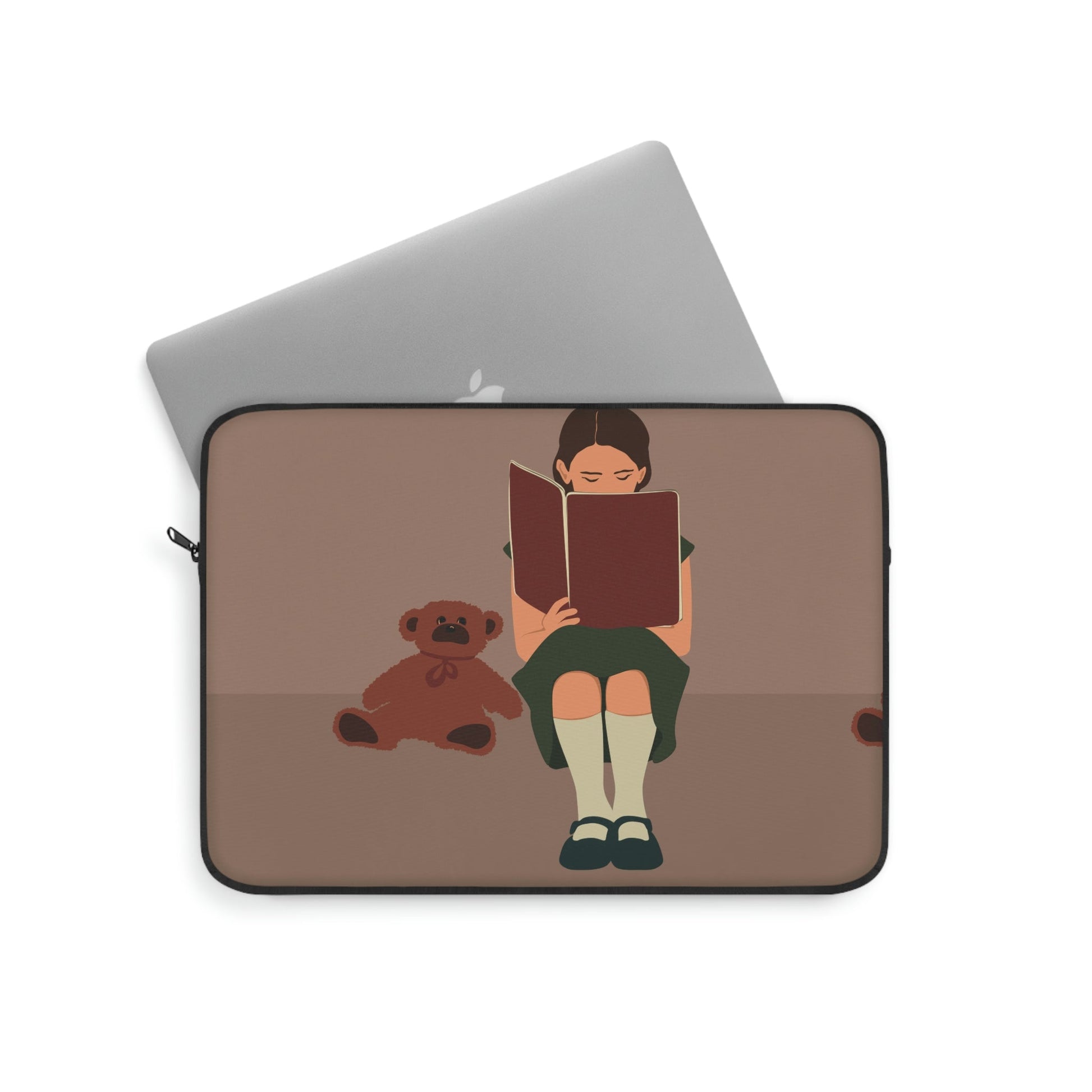 Woman Reading Book with Bear Cozy Cute Art Laptop Sleeve Ichaku [Perfect Gifts Selection]