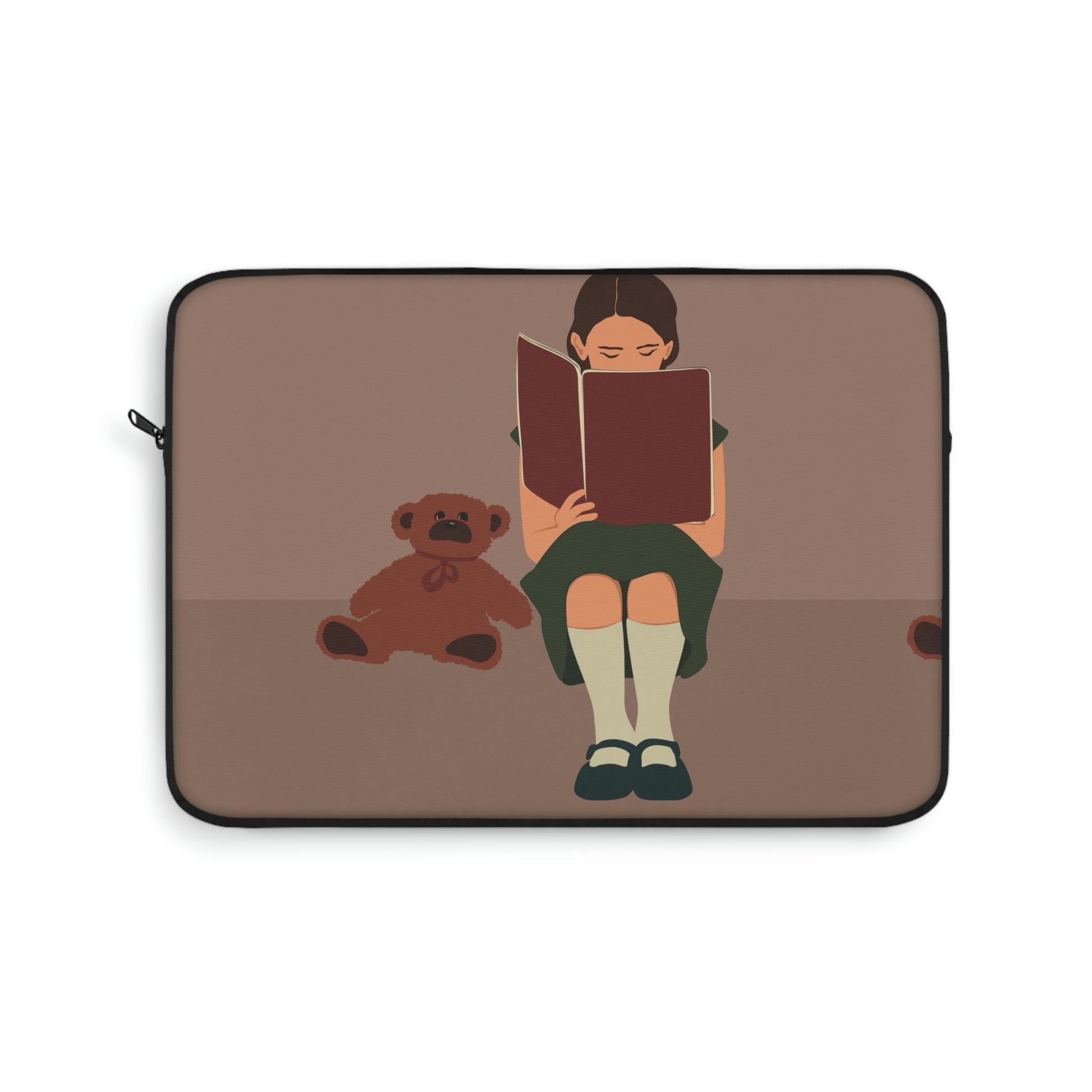 Woman Reading Book with Bear Cozy Cute Art Laptop Sleeve Ichaku [Perfect Gifts Selection]