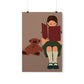 Woman Reading Book with Bear Cozy Cute Graphic Art Premium Matte Vertical Posters Ichaku [Perfect Gifts Selection]