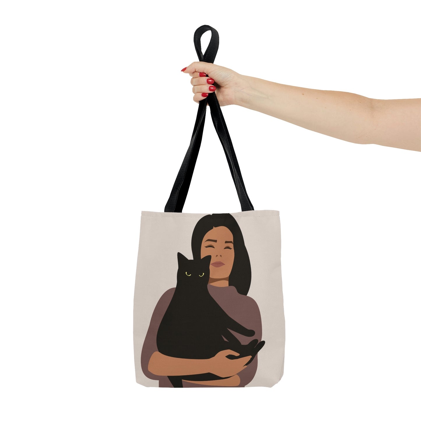 Woman with Black Cat Mininal Aesthetic Art AOP Tote Bag Ichaku [Perfect Gifts Selection]