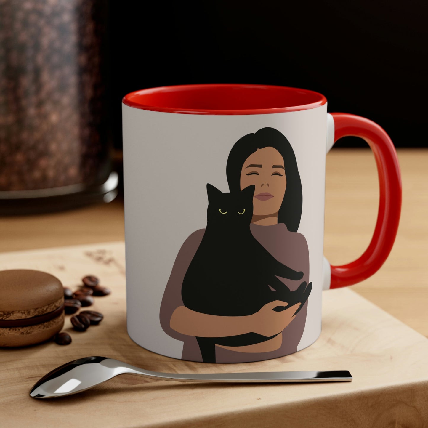 Woman with Black Cat Mininal Aesthetic Art Accent Coffee Mug 11oz Ichaku [Perfect Gifts Selection]