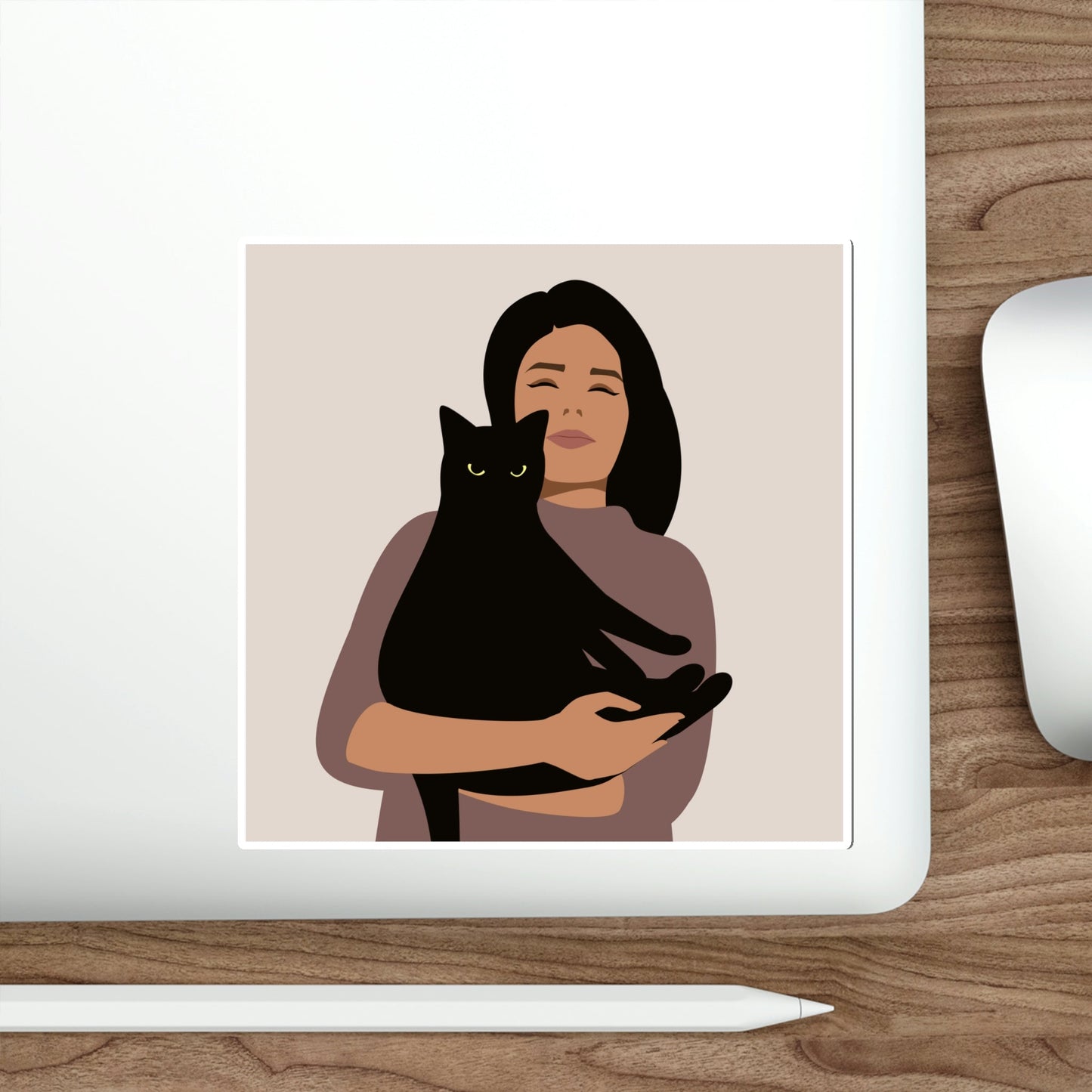 Woman with Black Cat Mininal Aesthetic Art Die-Cut Sticker Ichaku [Perfect Gifts Selection]