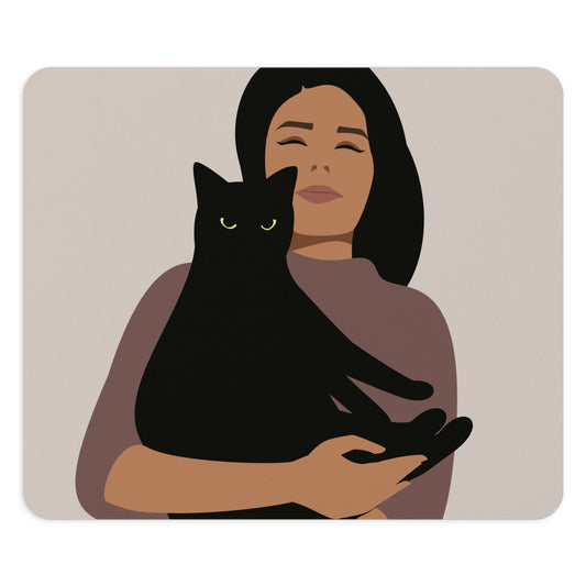 Woman with Black Cat Mininal Aesthetic Art Ergonomic Non-slip Creative Design Mouse Pad Ichaku [Perfect Gifts Selection]