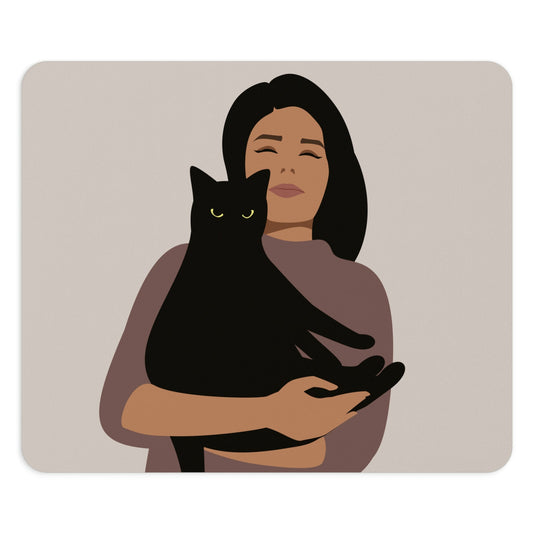 Woman with Black Cat Mininal Aesthetic Art Ergonomic Non-slip Creative Design Mouse Pad Ichaku [Perfect Gifts Selection]