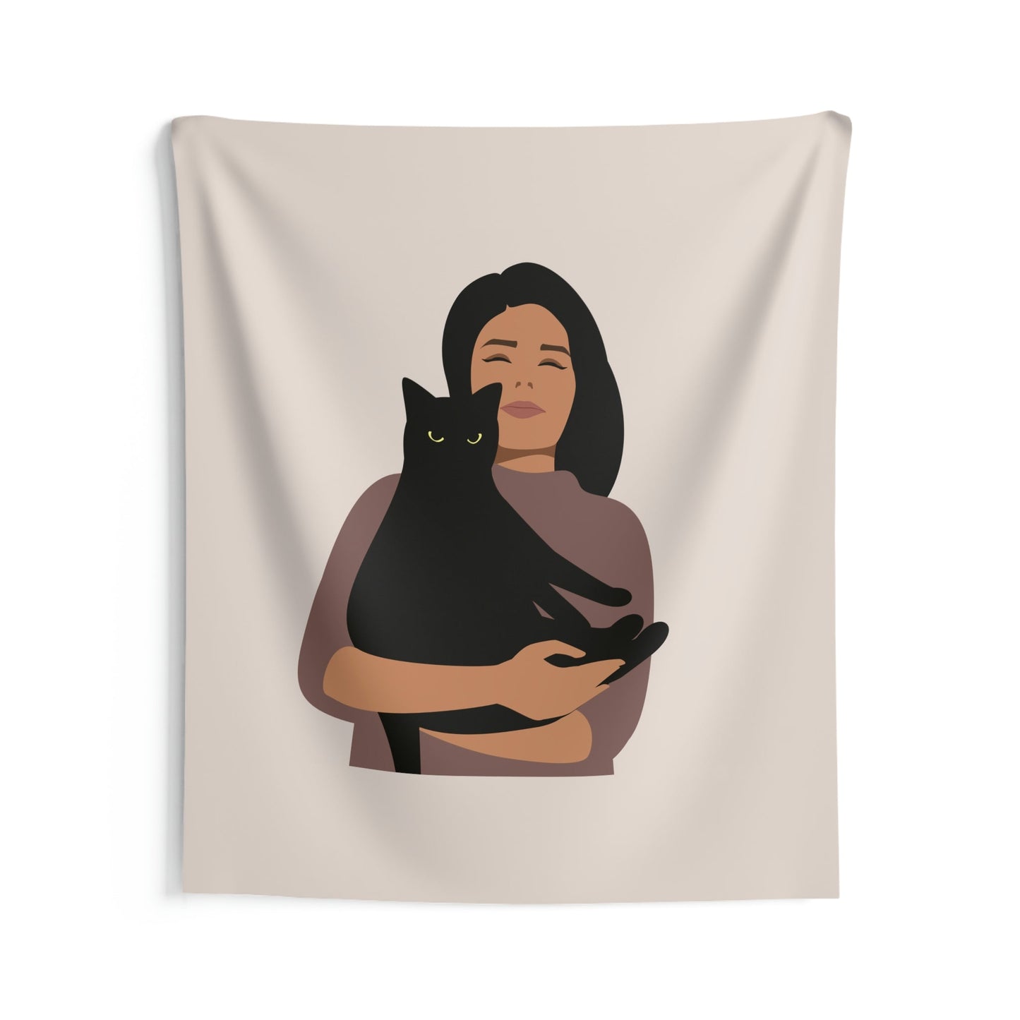 Woman with Black Cat Mininal Aesthetic Art Indoor Wall Tapestries Ichaku [Perfect Gifts Selection]