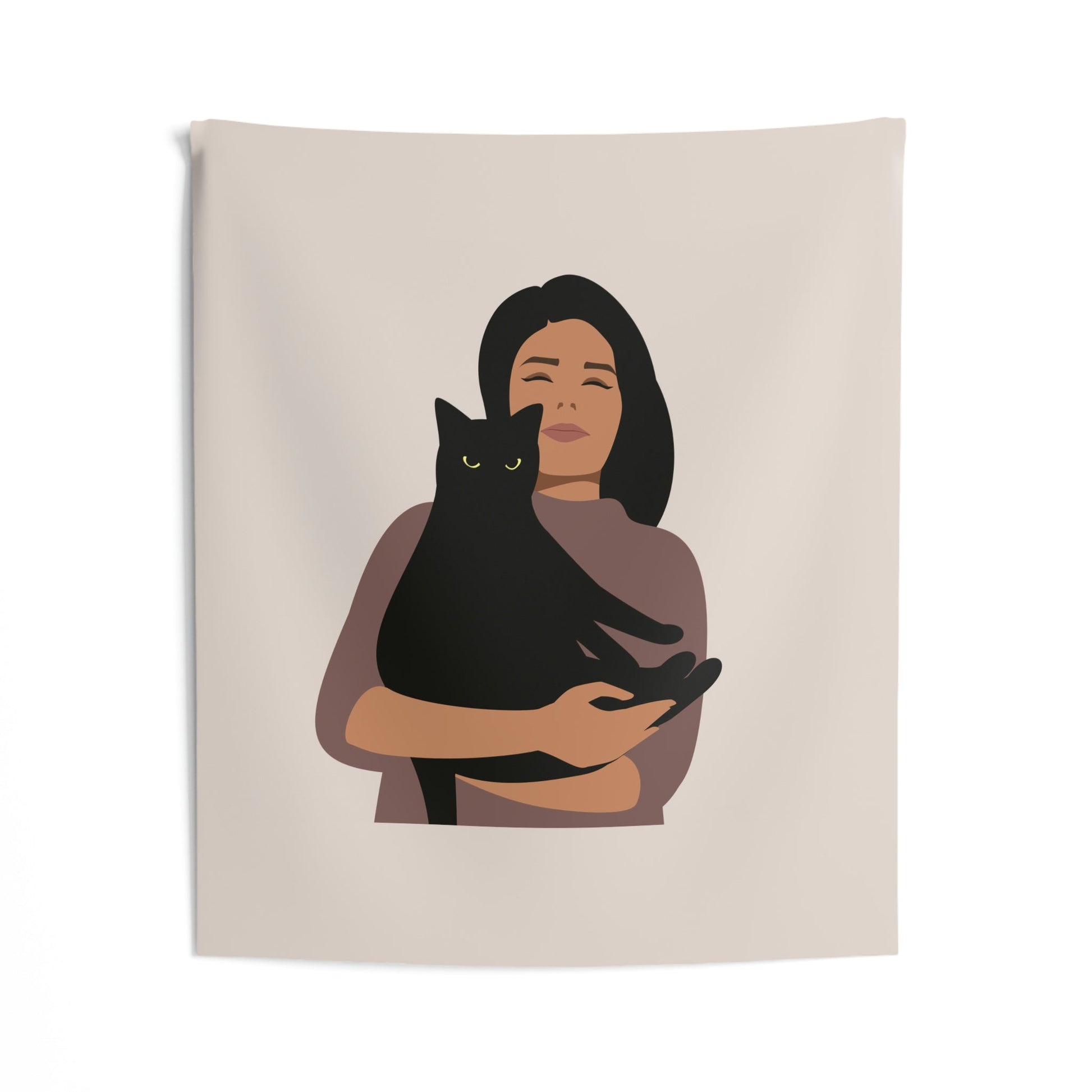 Woman with Black Cat Mininal Aesthetic Art Indoor Wall Tapestries Ichaku [Perfect Gifts Selection]