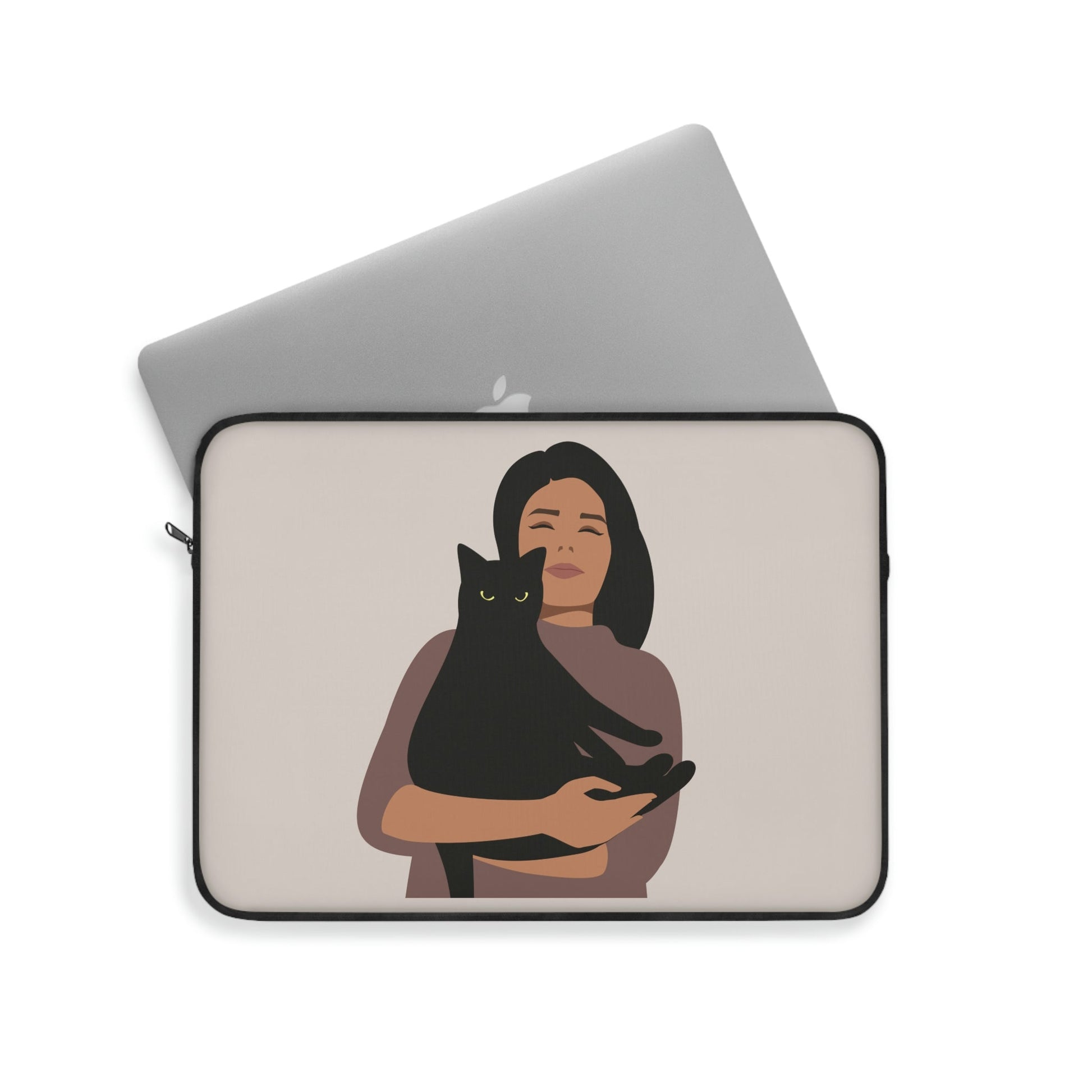 Woman with Black Cat Mininal Aesthetic Art Laptop Sleeve Ichaku [Perfect Gifts Selection]