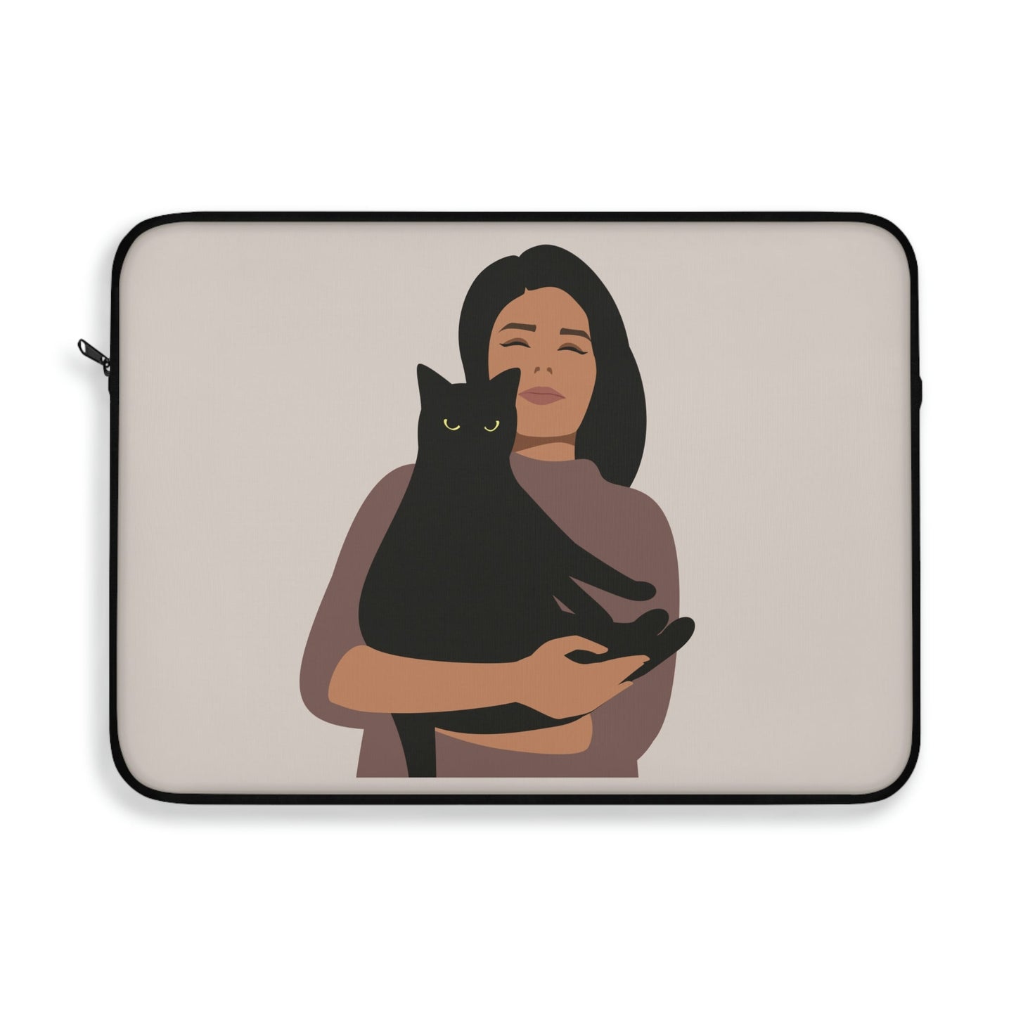 Woman with Black Cat Mininal Aesthetic Art Laptop Sleeve Ichaku [Perfect Gifts Selection]