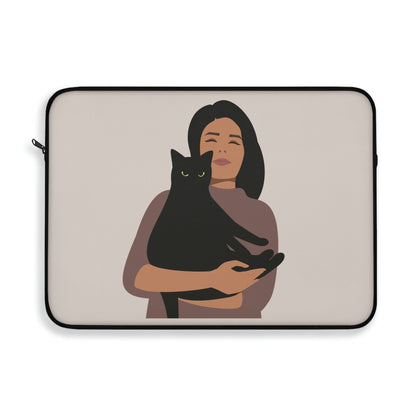 Woman with Black Cat Mininal Aesthetic Art Laptop Sleeve Ichaku [Perfect Gifts Selection]