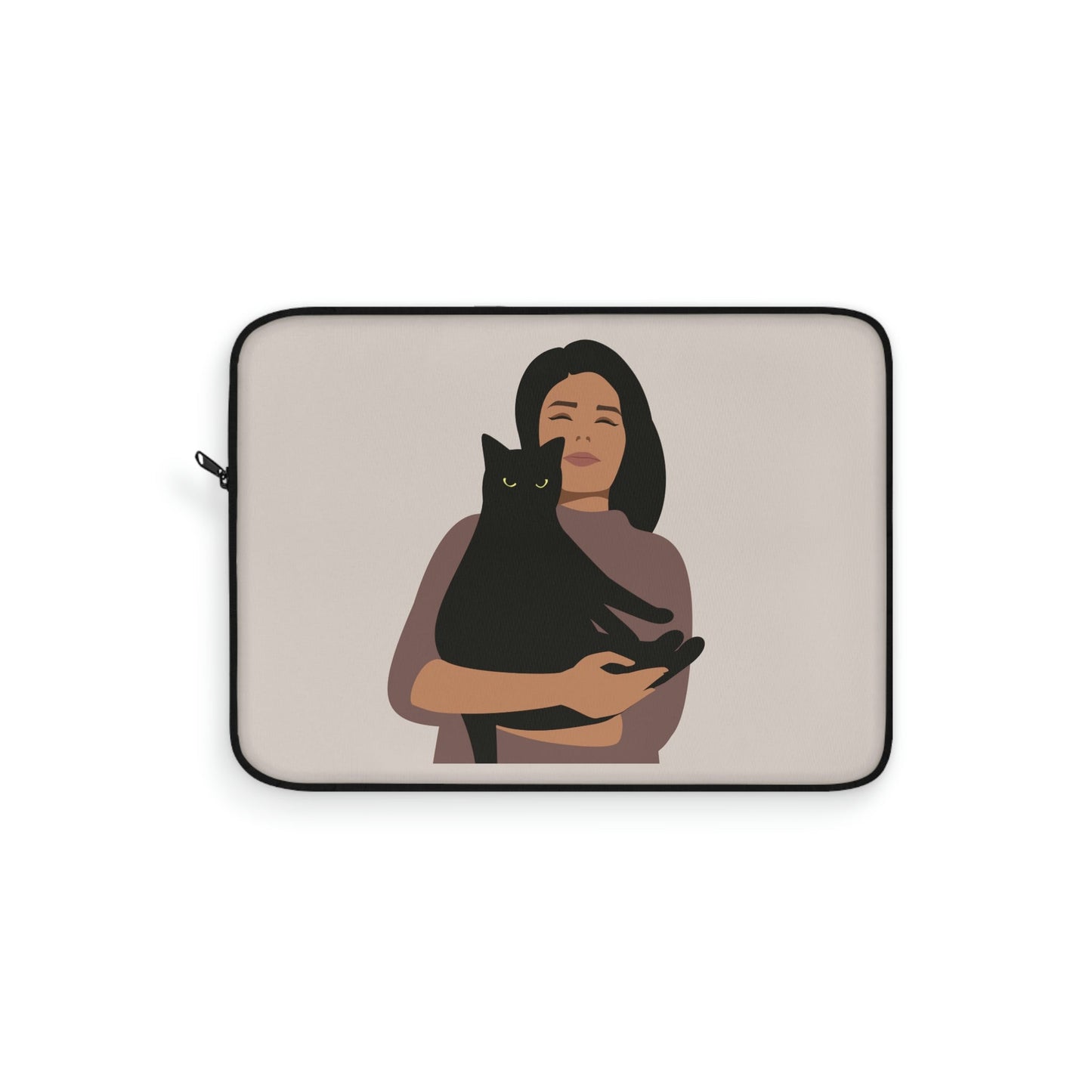 Woman with Black Cat Mininal Aesthetic Art Laptop Sleeve Ichaku [Perfect Gifts Selection]