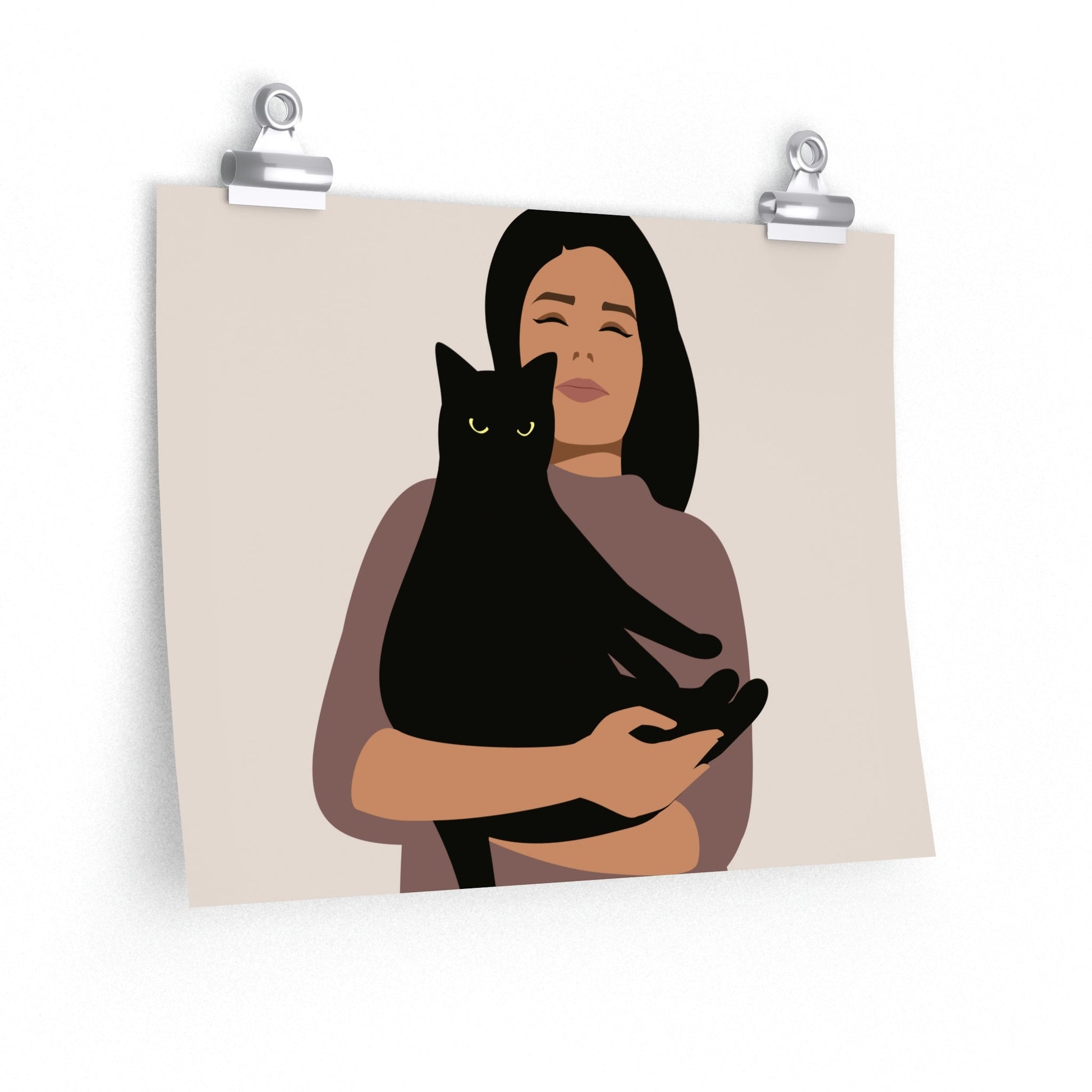 Woman with Black Cat Mininal Aesthetic Art Premium Matte Horizontal Posters Ichaku [Perfect Gifts Selection]